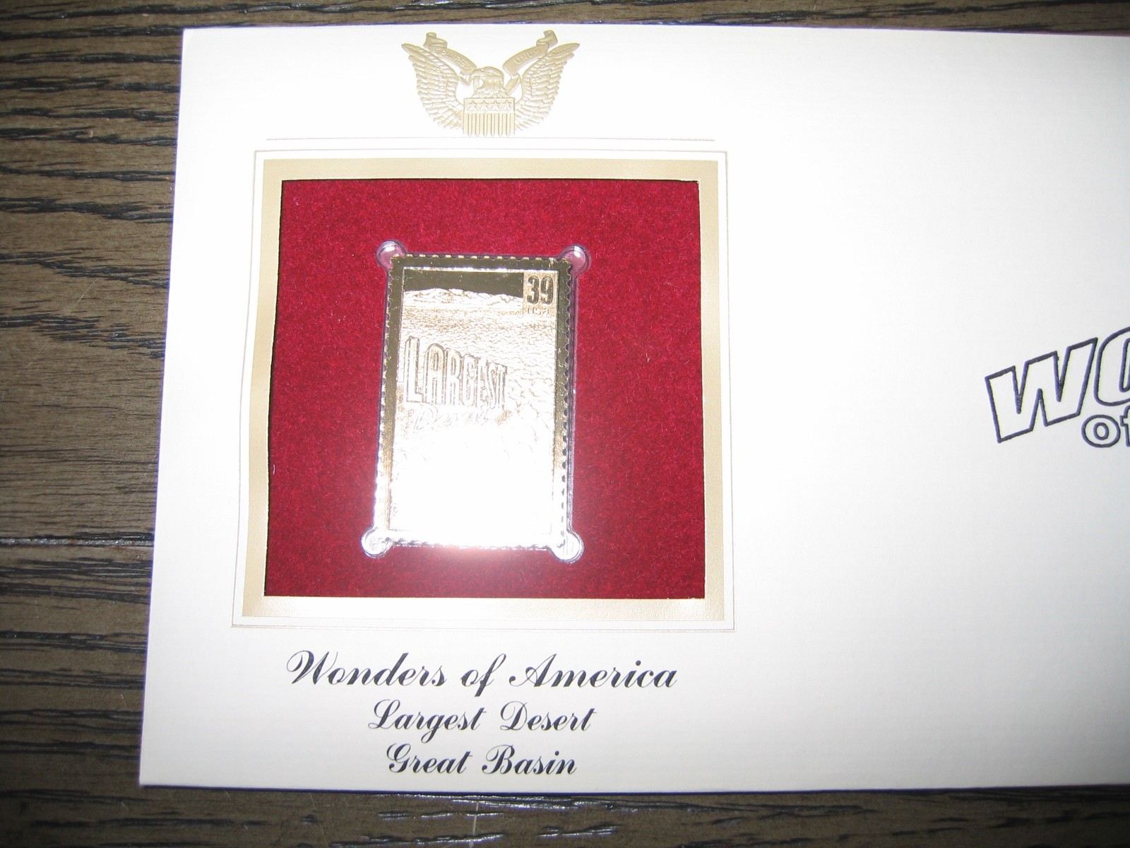 2006 Wonders of America Largest Desert Great Basin Replica Golden Cover Stamp