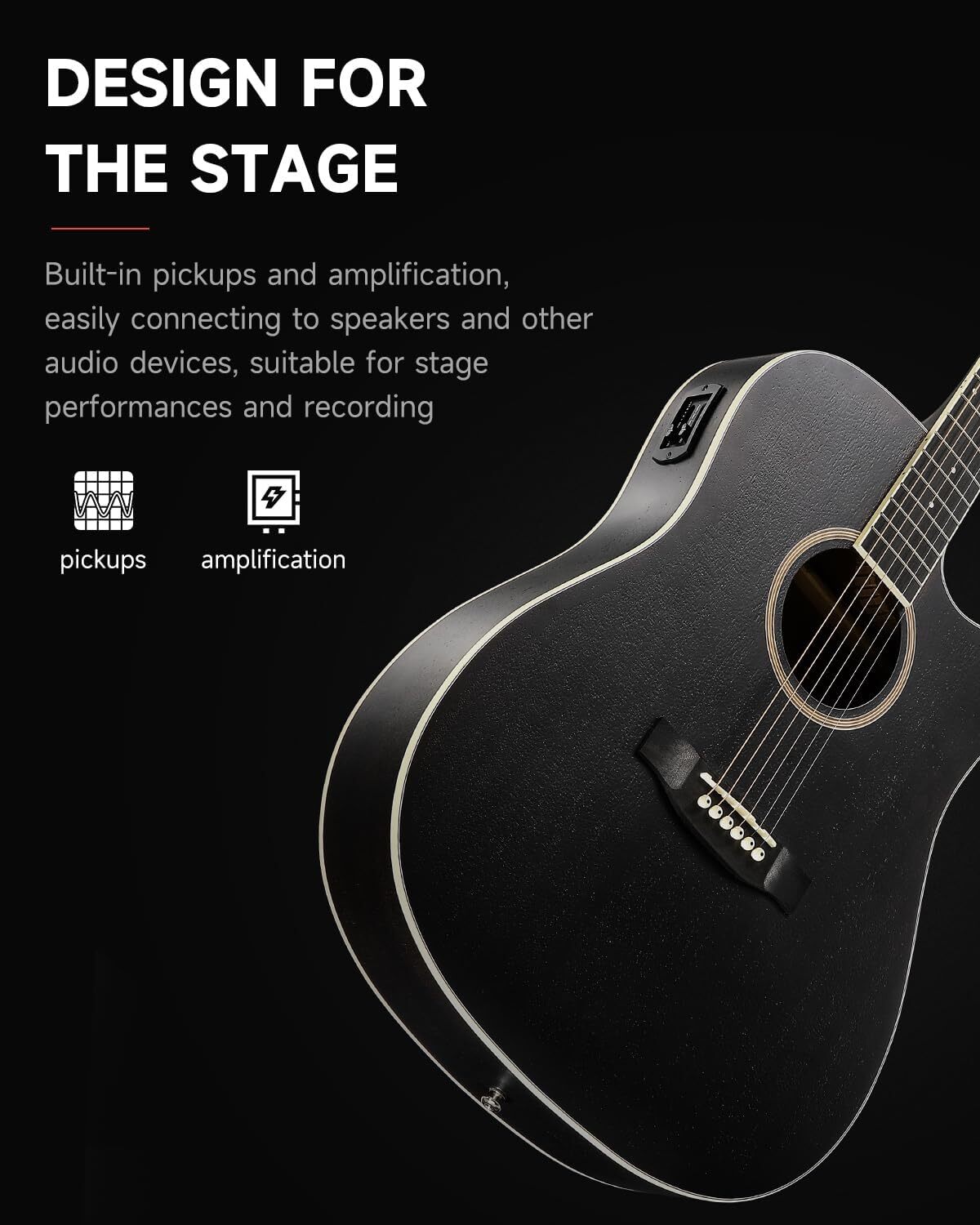 Donner 41 inch Acoustic Electric Guitar 4/4 Full Size With Gig Bag Strap | Black