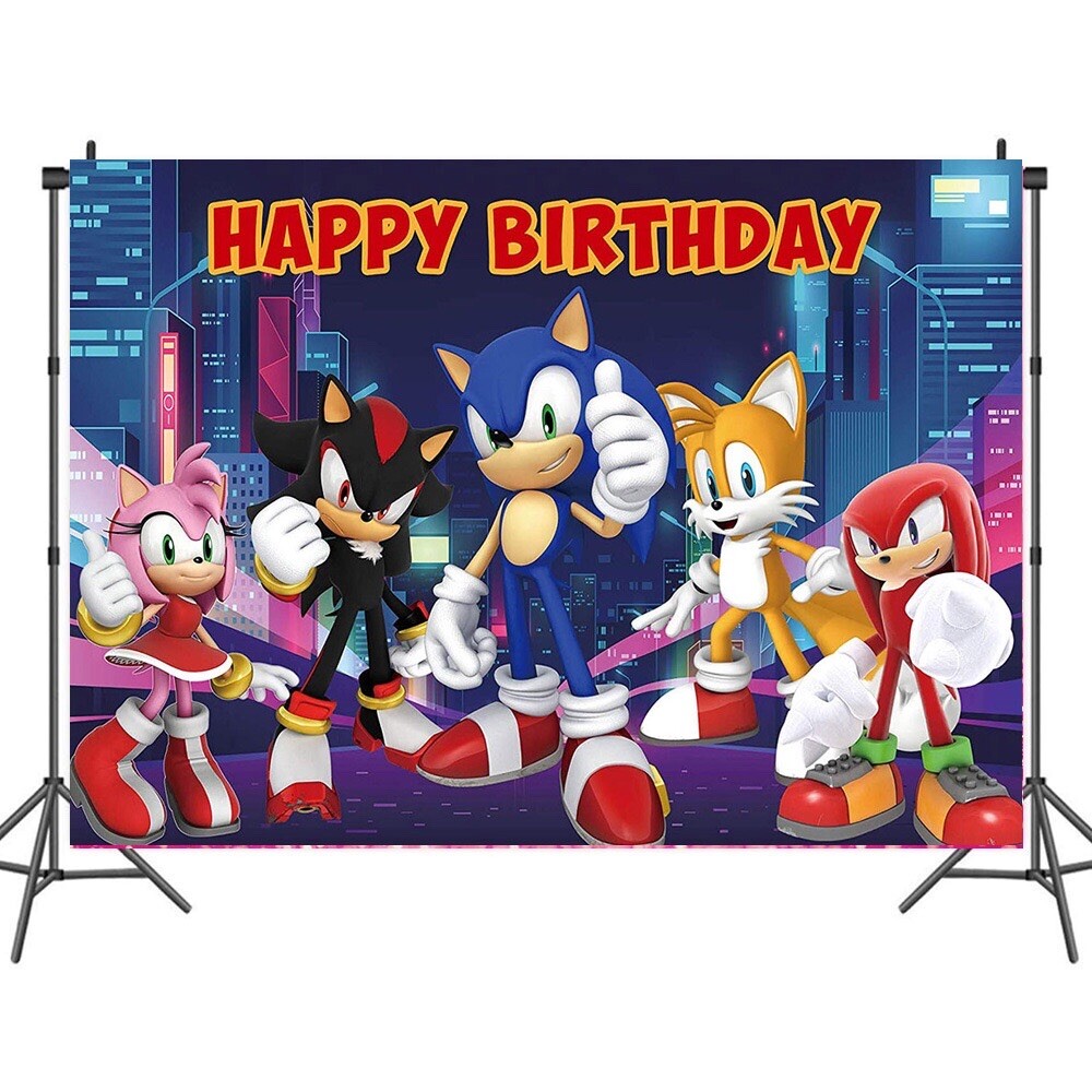 Sonic the Hedgehog Happy Birthday Backdrop 5x3.5ft Birthday Party Decoration
