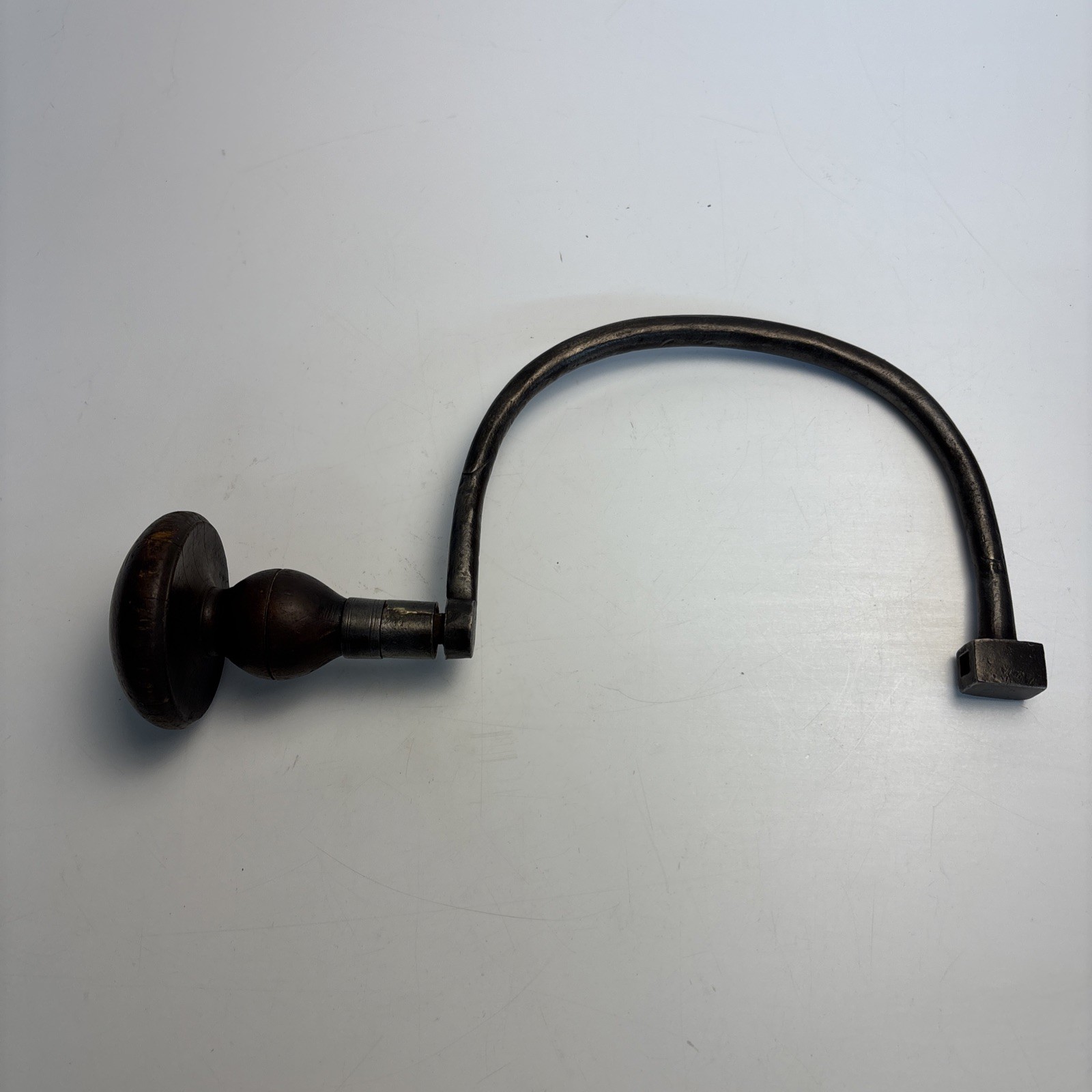 Antique I. RUDOLF Forged Carpenter Brace Drill Primitive Wood Brace