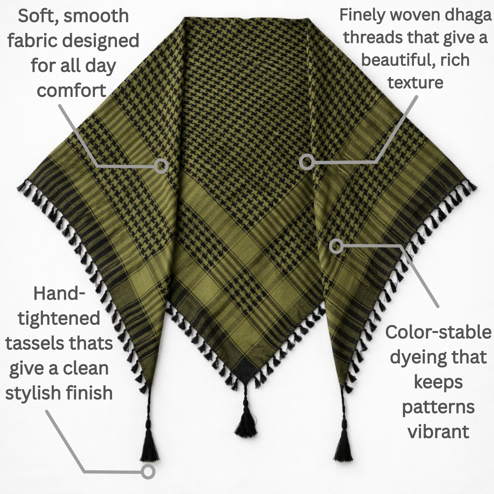 Military Shemagh Tactical Desert Scarf – Soft Woven Cotton Keffiyeh Head Wrap