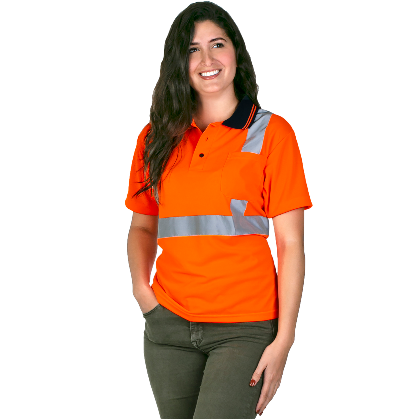 5 Pack Hi-Vis Orange Safety Workwear Polo Shirts Reflective Tape