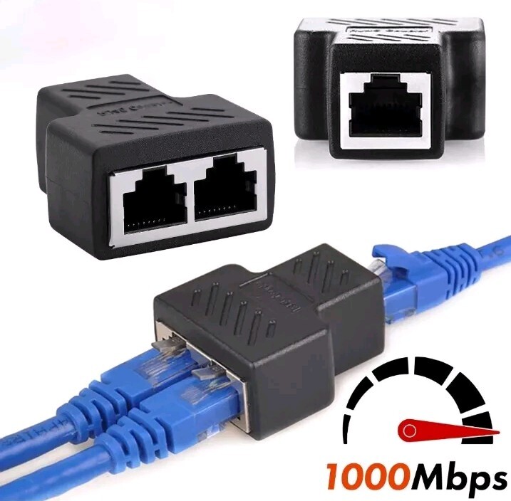 RJ45 Splitter Adapter 1 to 2 Ways Dual Female Port CAT6/5/7 LAN Ethernet Cable