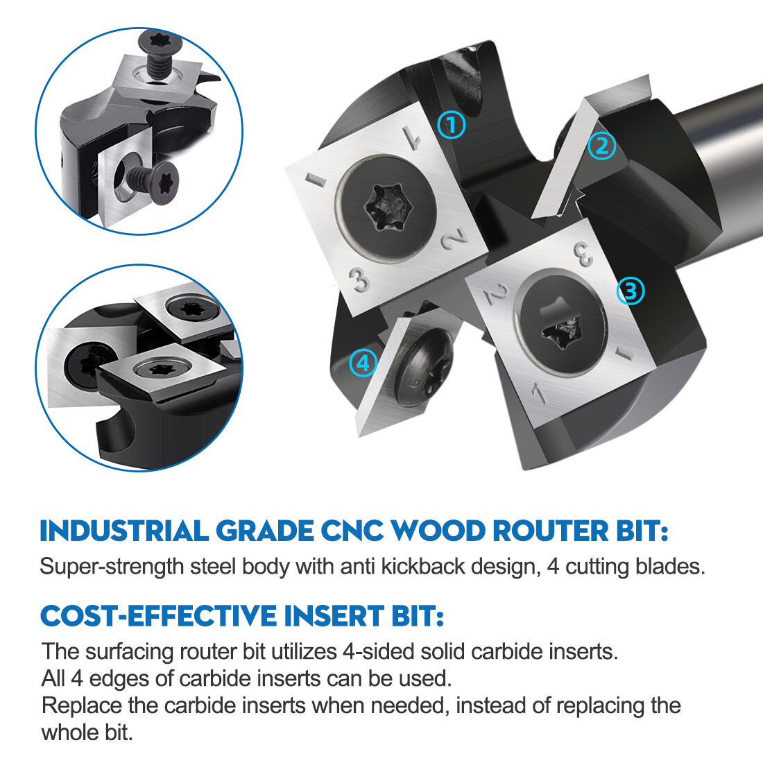 CNC Spoilboard Surfacing Router Bit 1/2" Shank Slab Flattening Wood Planer Bit