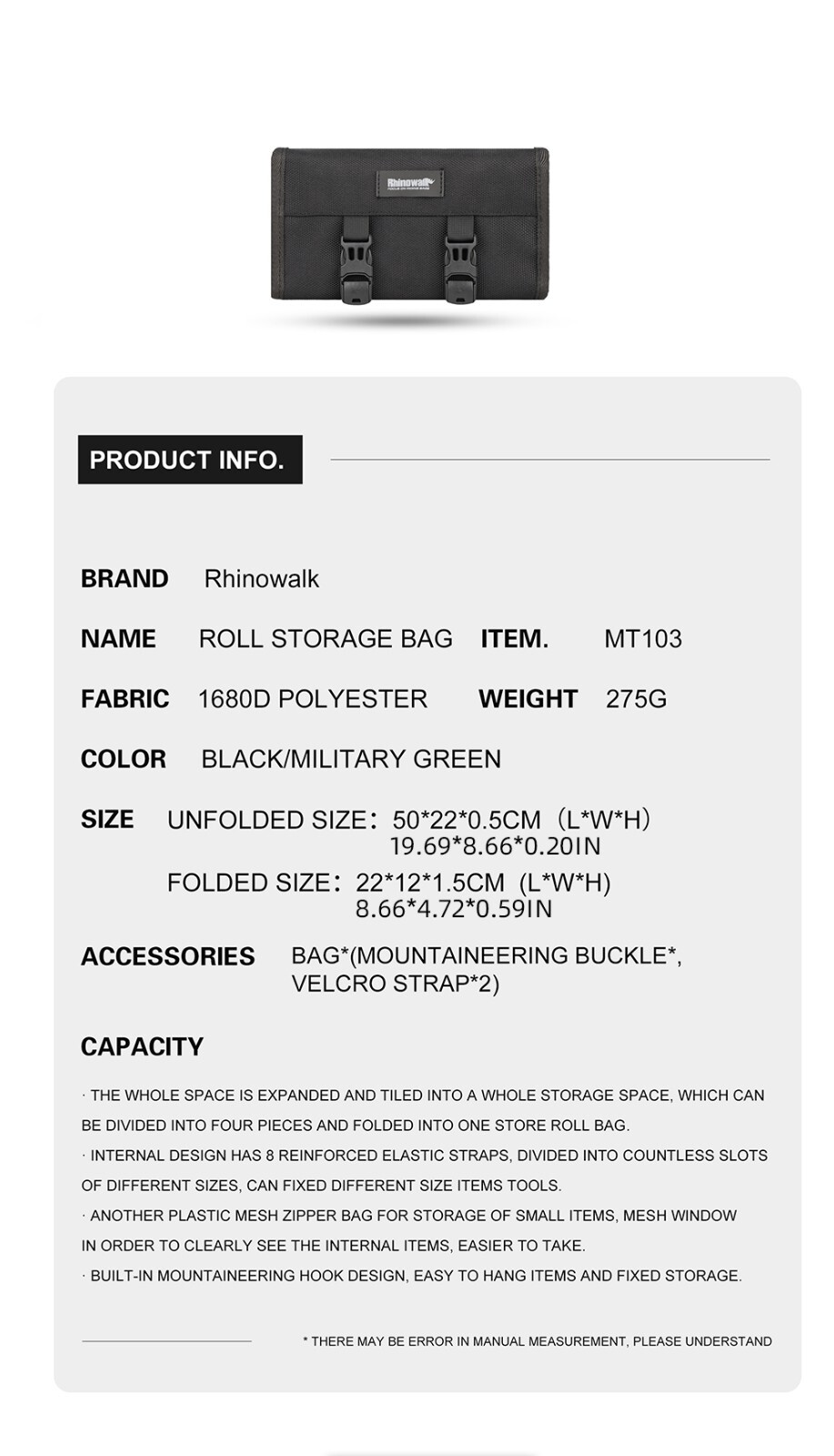 Rhinowalk Motorcycle Tool Bag Portable Pouch Outdoor Repair Tool Roll Pack