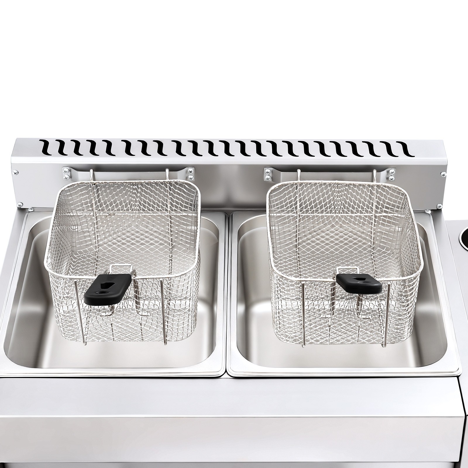 Commercial Deep Fryer with Basket and Lid Stainless Steel Dual Tank Fry Machine