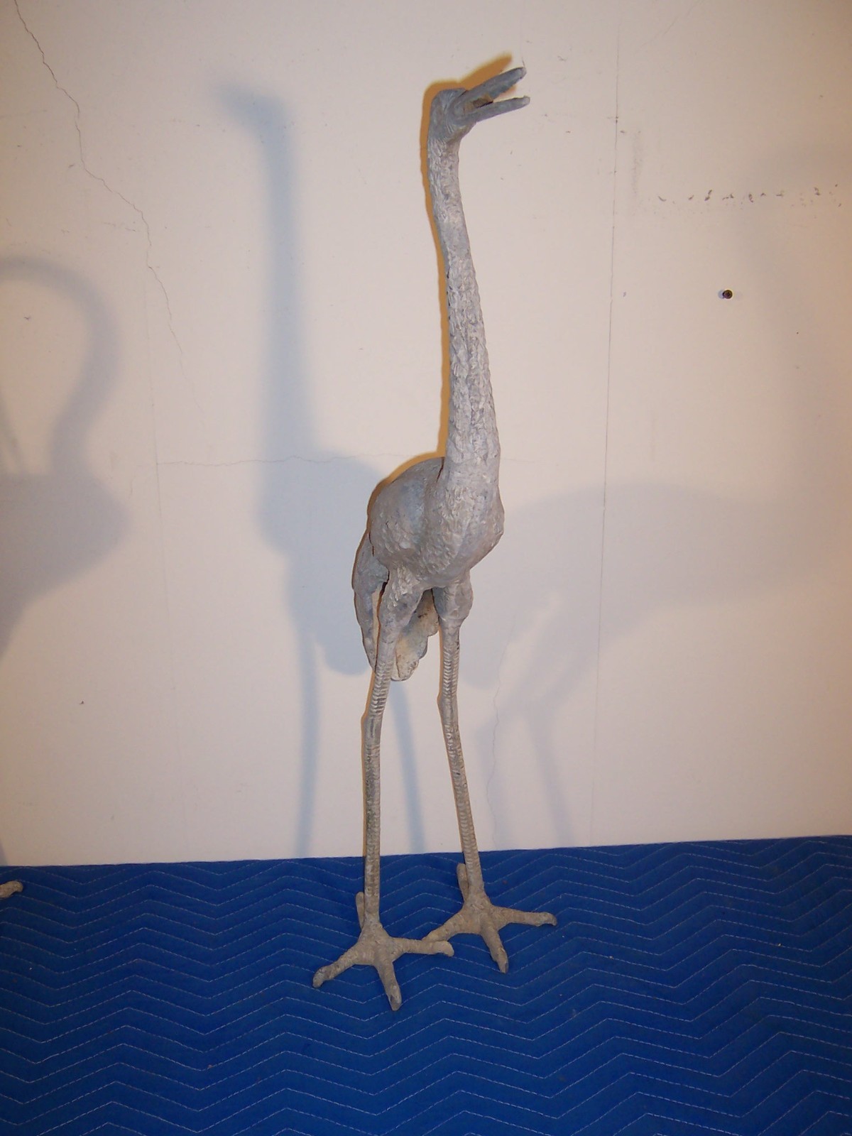 Vintage Weathered Aluminum Egret Crane Bird Garden Pond Statues