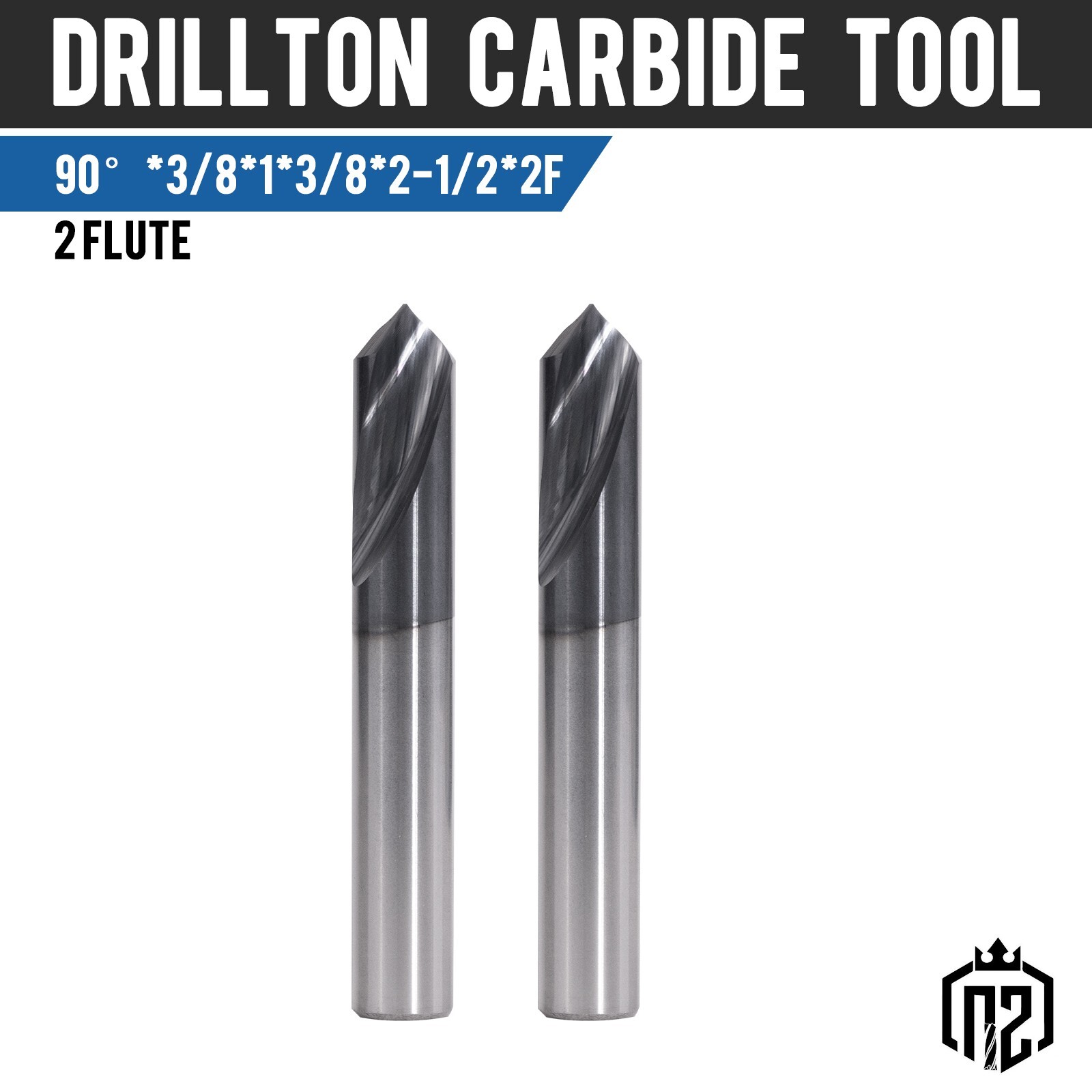 2PCS 2 Flute 3/8"x1"x2-1/2" 90 Degree Solid Carbide Spot Drill - AlTiN Coated