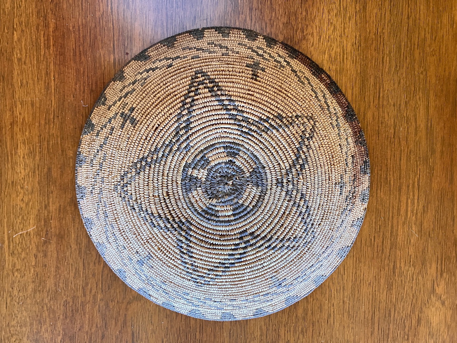 Antique Western Apache Coil Basket w/ Morning Star Design Late 19thC 3x13.75" D