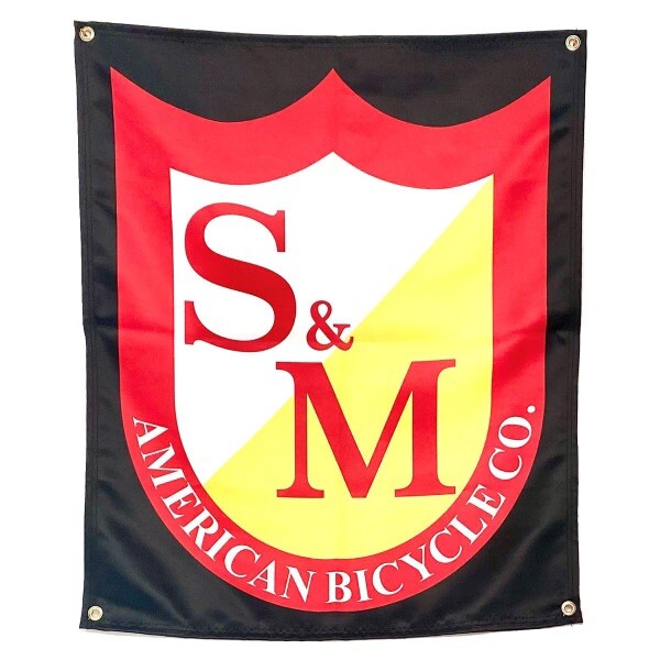 S&M BMX FABRIC SHIELD BANNER BLACK 32" x 27" MADE IN USA