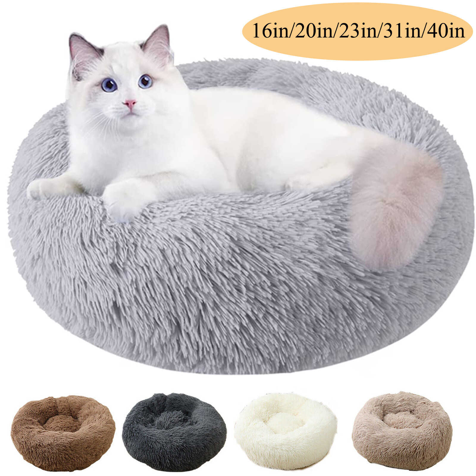 Donut Plush Pet Dog Cat Bed Fluffy Soft Warm Calming Bed Sleeping Kennel Nest