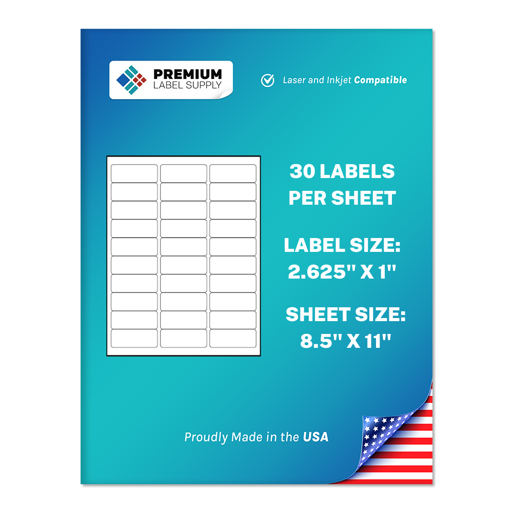 3000 Premium 2.625" x 1" Self Adhesive Address Labels 30 per sheet * 30 up*