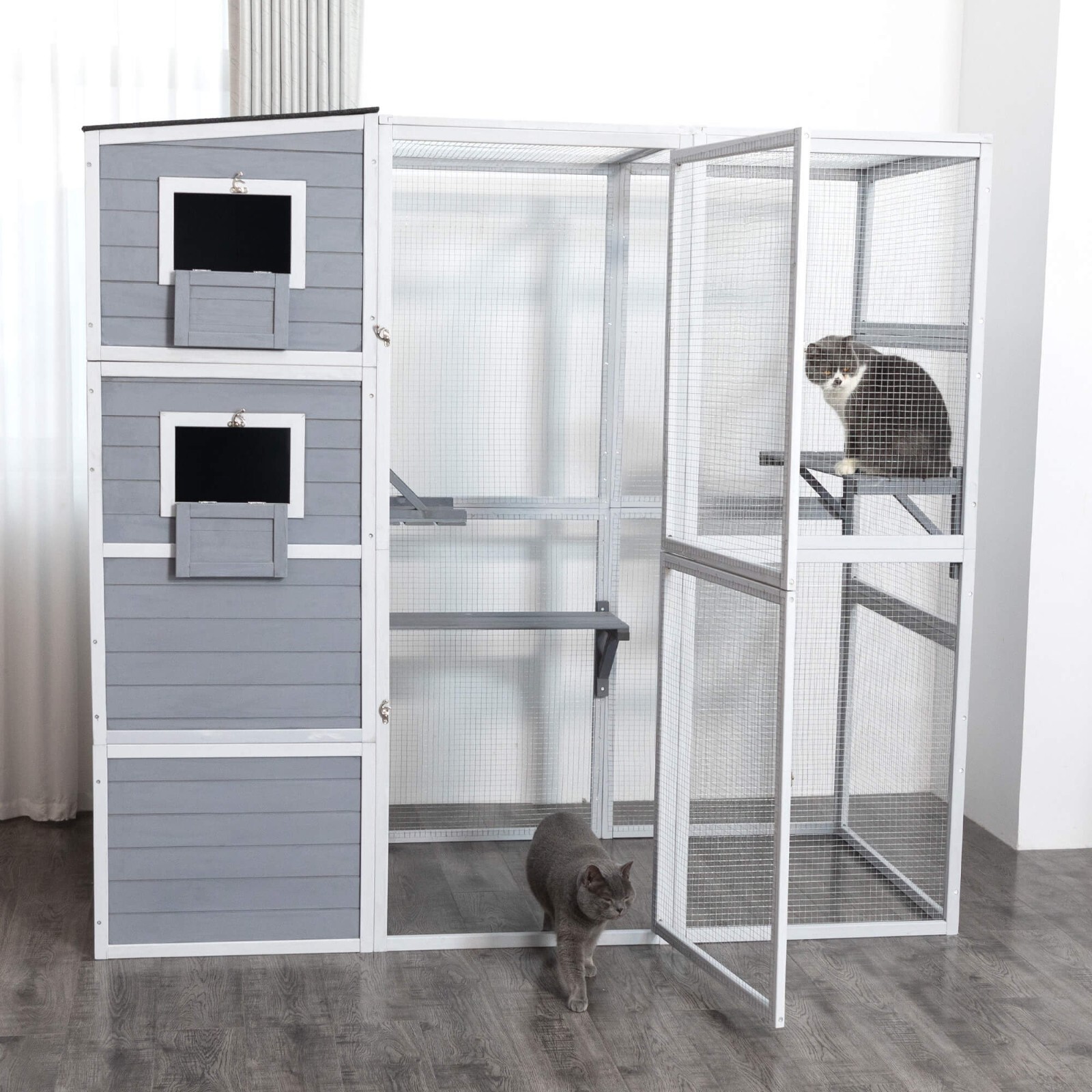 4-Tier Cat Playpen Outdoor Cat House Catio Enclosure with Resting Box, Platforms