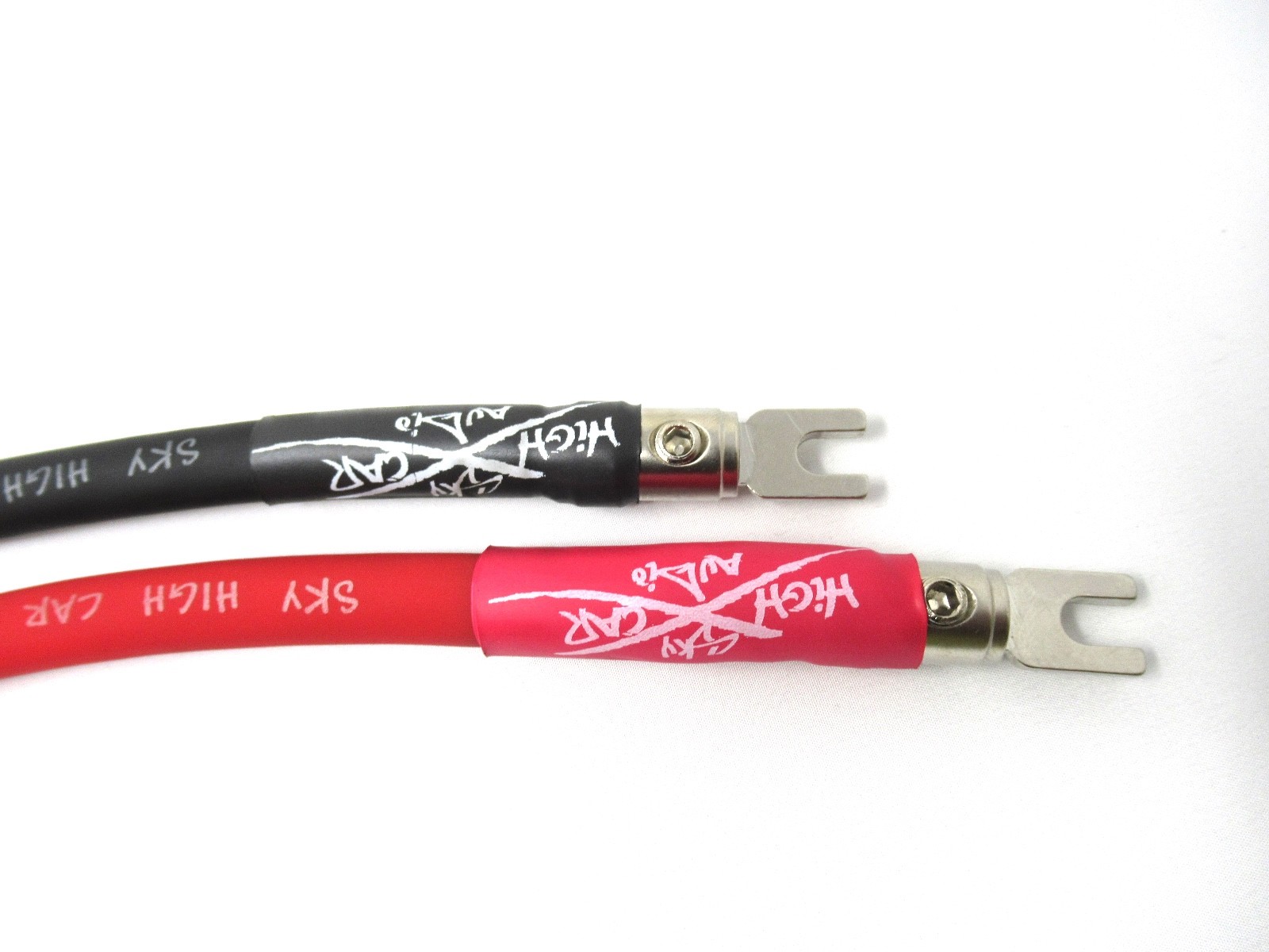 Pair of Sky High Car Audio 4ga Spade Amp Inputs w/ Heat shrink