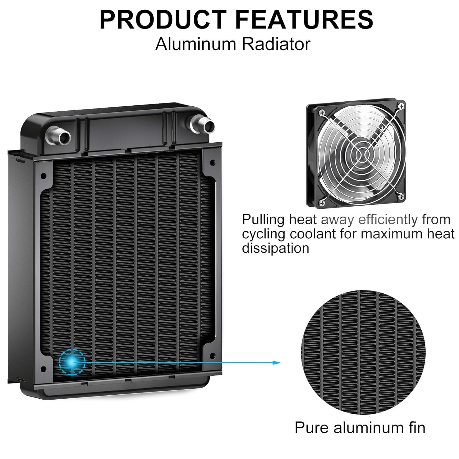 Water Cooling Radiator, 8 Pipe Aluminum Heat Exchanger Radiator with Fan for PC