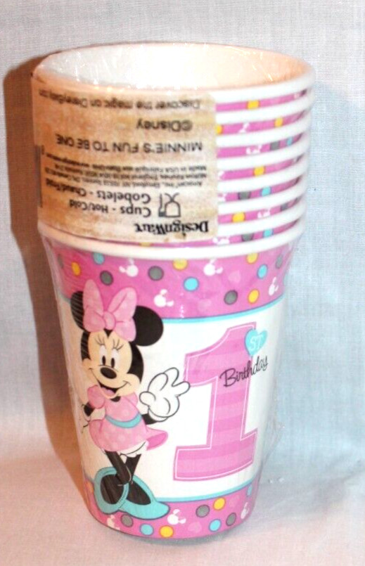 NEW IN PACKAGE DISNEY BABY 1ST BIRTHDAY MINNIE  MOUSE 8- CUPS  PARTY SUPPLIES