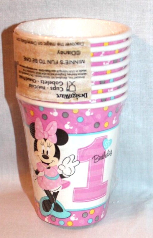 NEW IN PACKAGE DISNEY BABY 1ST BIRTHDAY MINNIE MOUSE 8- CUPS PARTY SUPPLIES