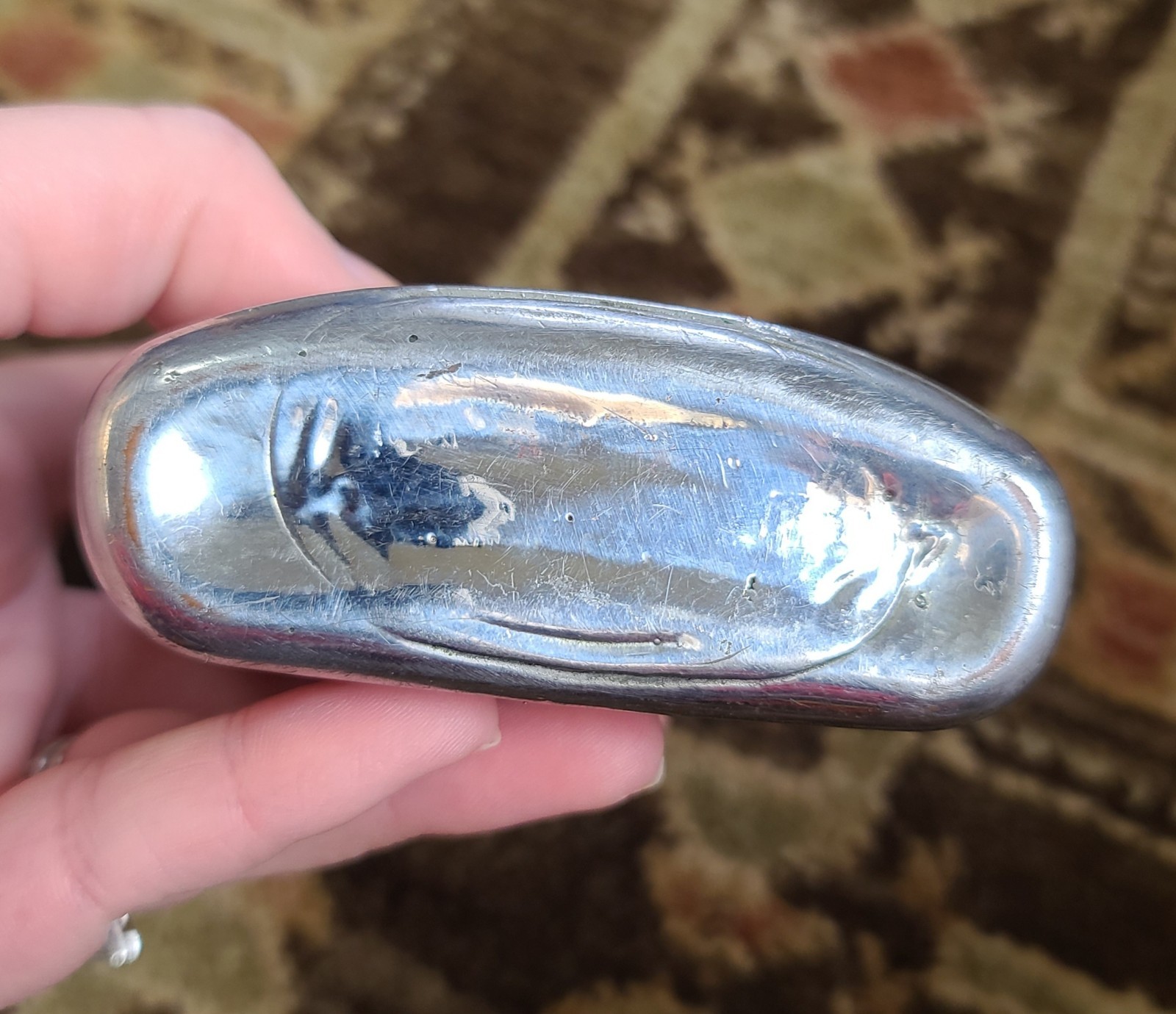 Antique Silver & Copper Plated Glass Ribbed Hip Flask 5-3/8" Tall Vintage