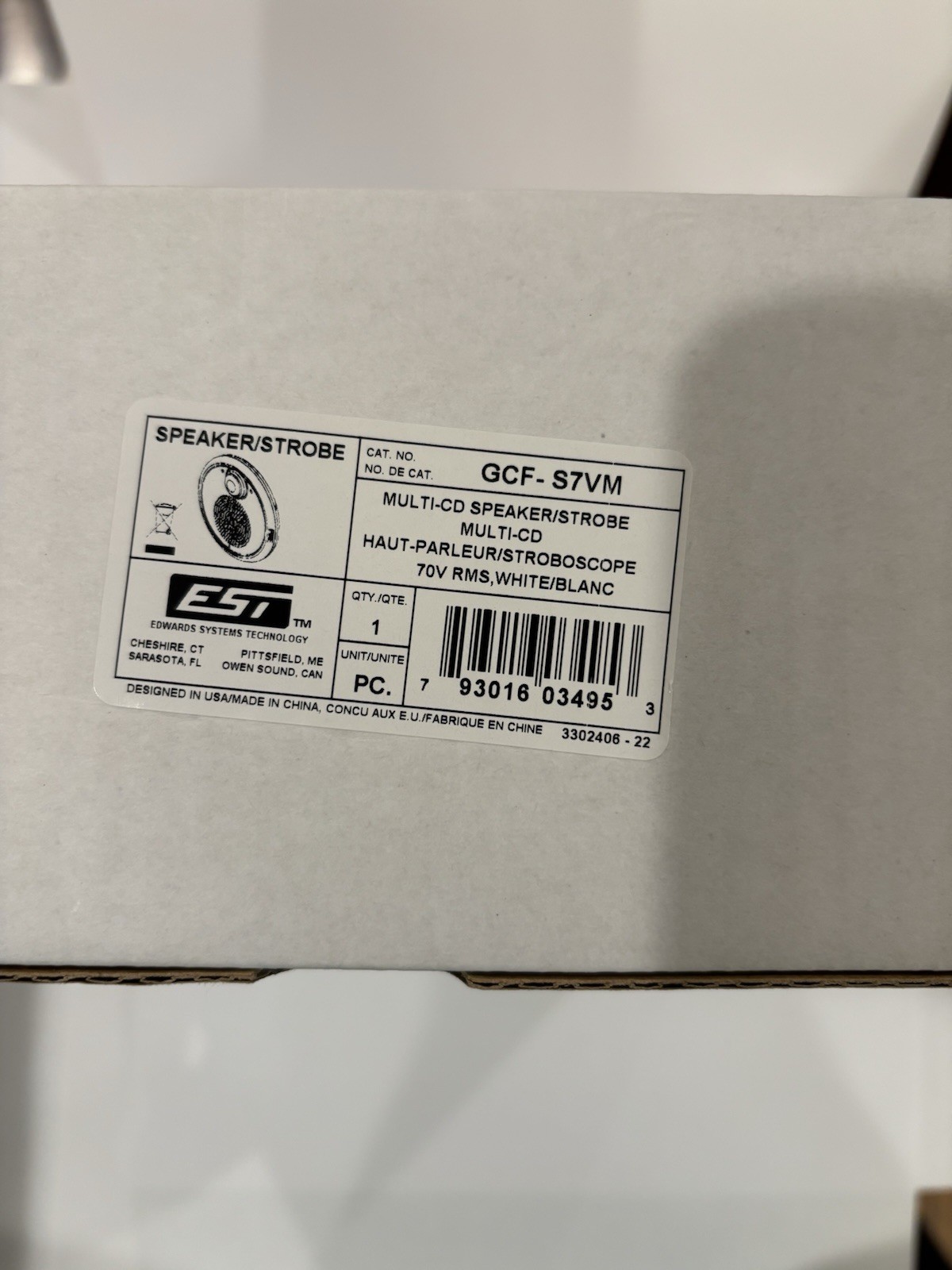 EST Edwards GCF-S7VM Multi Candela Fire Alarm Speaker/Strobe White New