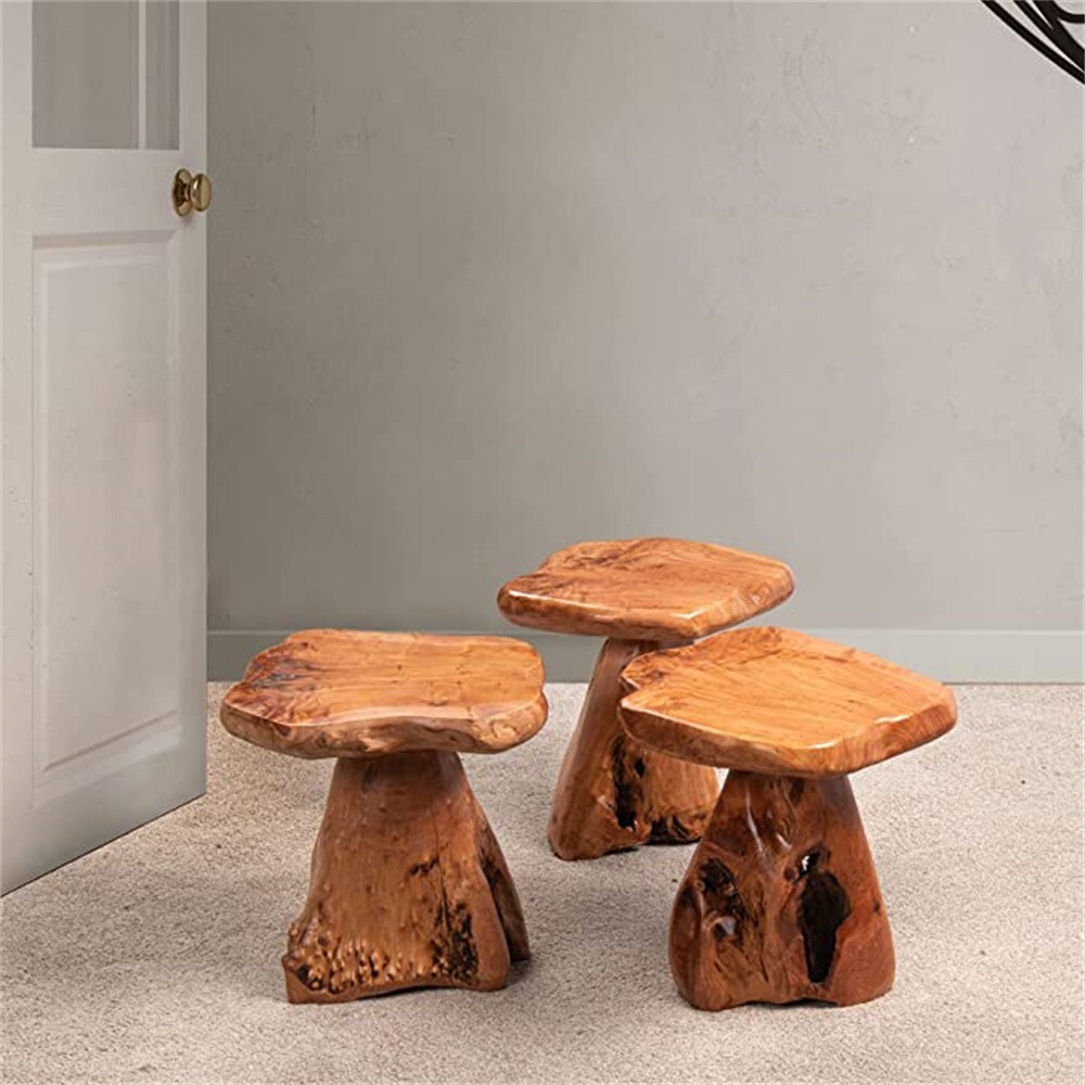 GREENAGE Natural Cedar Mushroom Stool Plant Stand Nightsstand Side Table 13.5" H