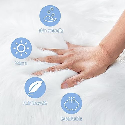 15.7 Inch Mini Small Fur Rug Round, White Plush Fluffy Mini Sheepskin Rug
