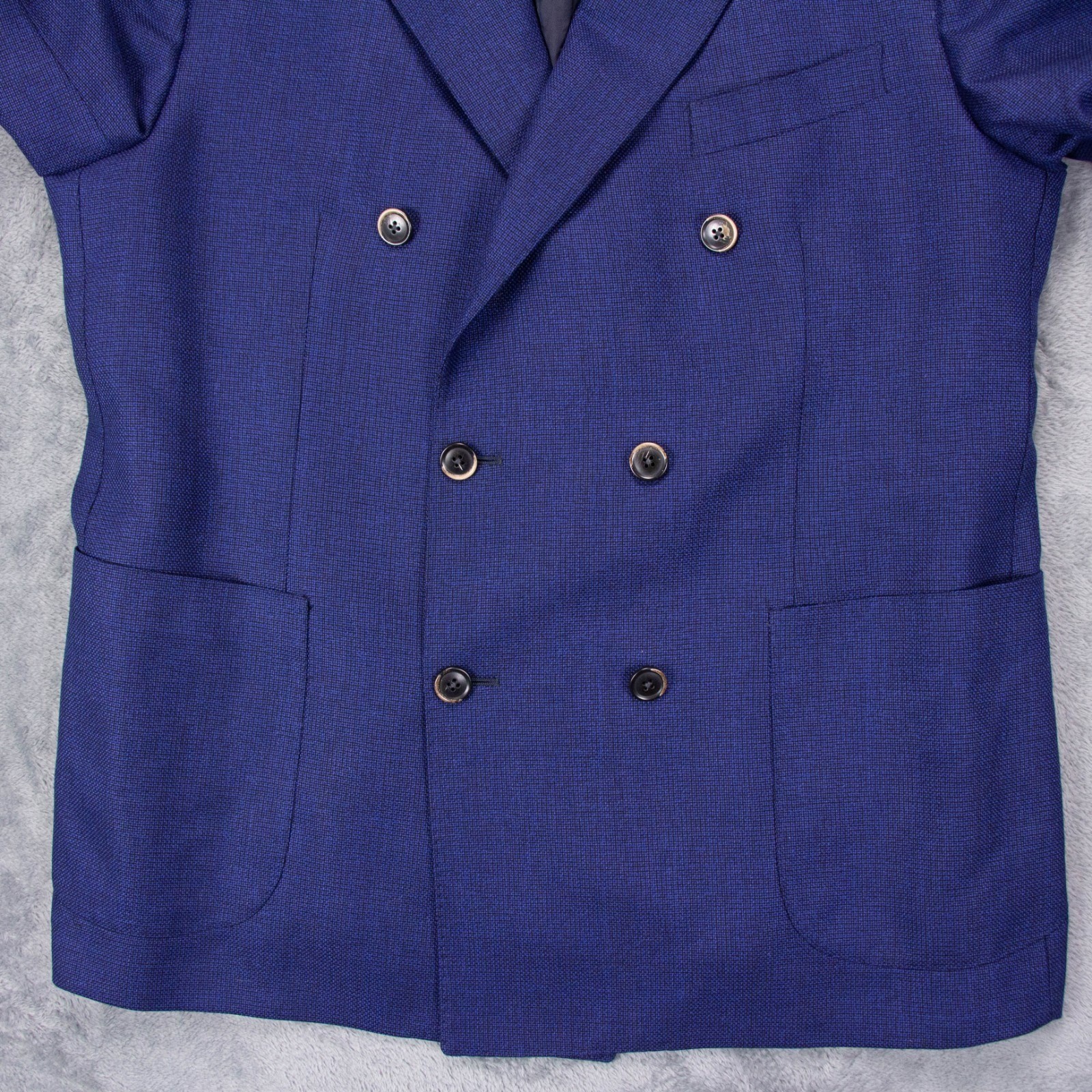 Saks Fifth Ave Silklight Mens 44R Blue Wool Silk Blend Double Breasted Blazer