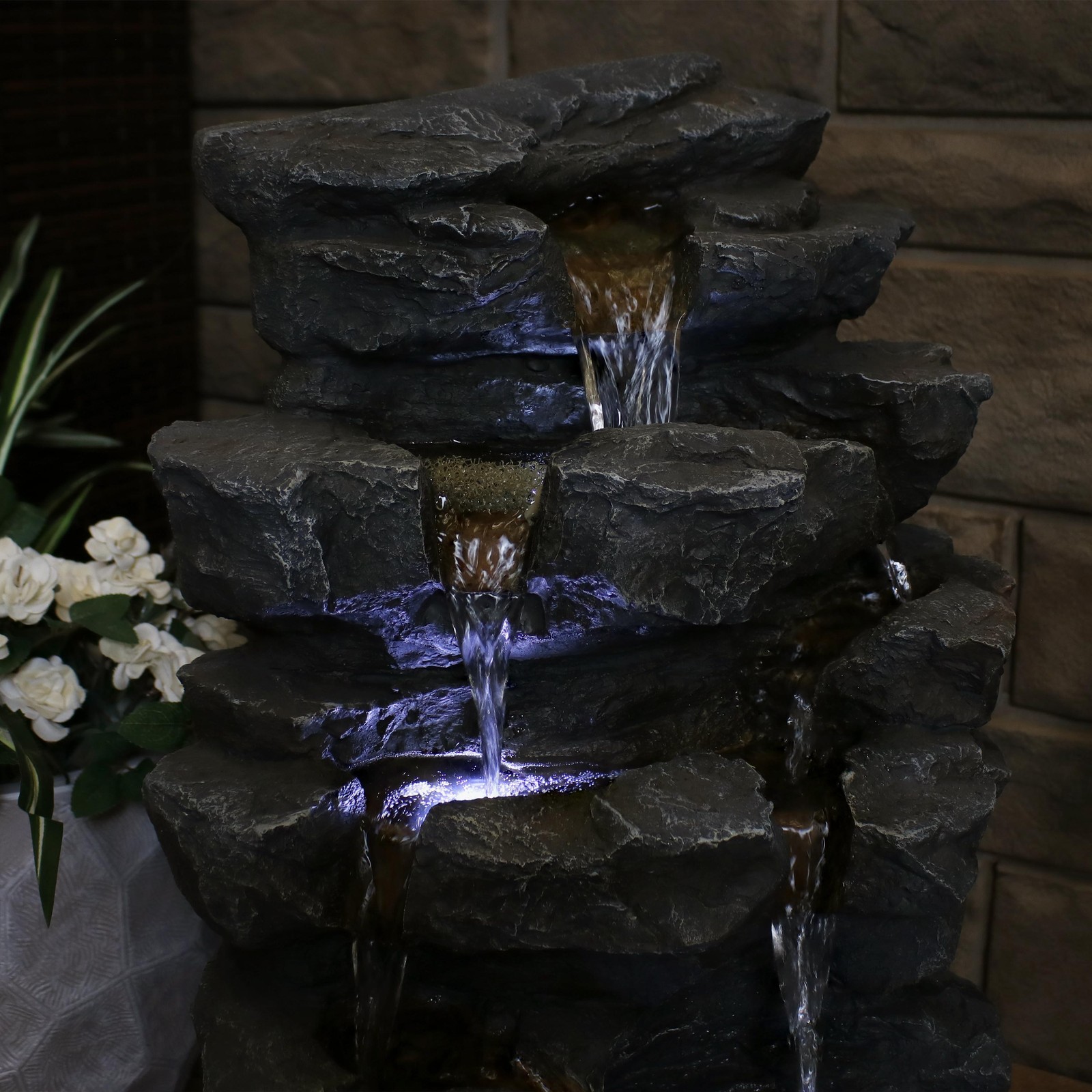 Polyresin Grotto Falls Water Fountain with LED Lights - 24 in by Sunnydaze
