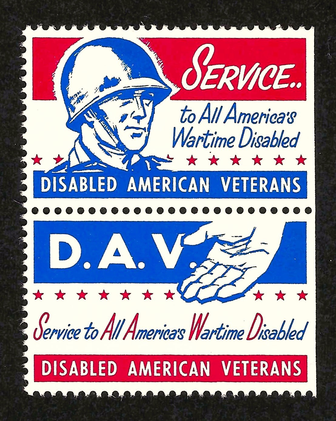 Pair (2) Stamps Honoring the Service of the Wartime Disabled Veterans - DAV