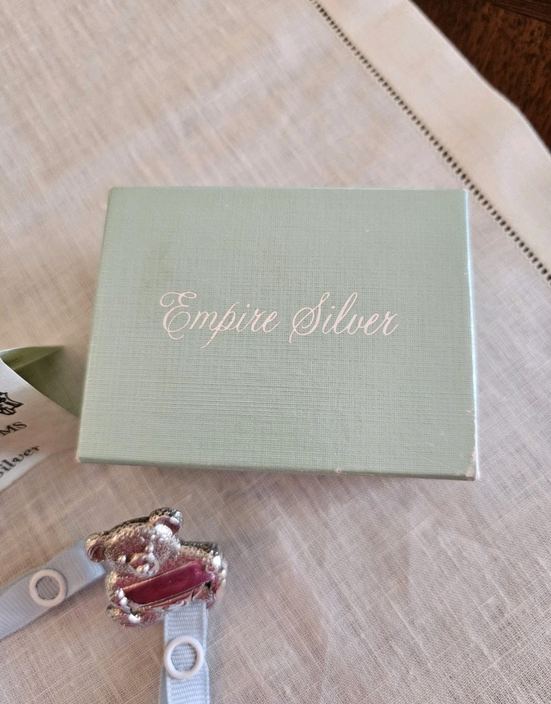 Empire Sterling Silver Teddy Bear Baby Boy Pacifier Clip .925 Blue Engravable