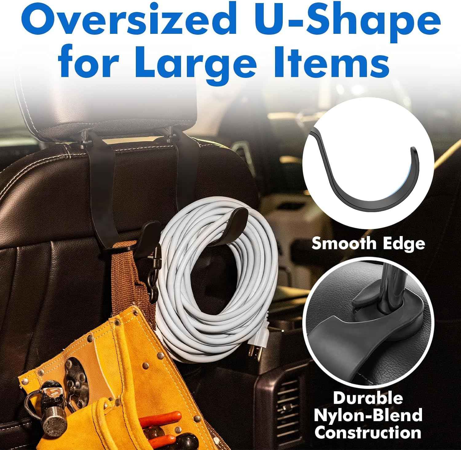 XL Hard Hat Holder for Truck Seat – Heavy-Duty Headrest Hooks, Hardhat Buddy Han