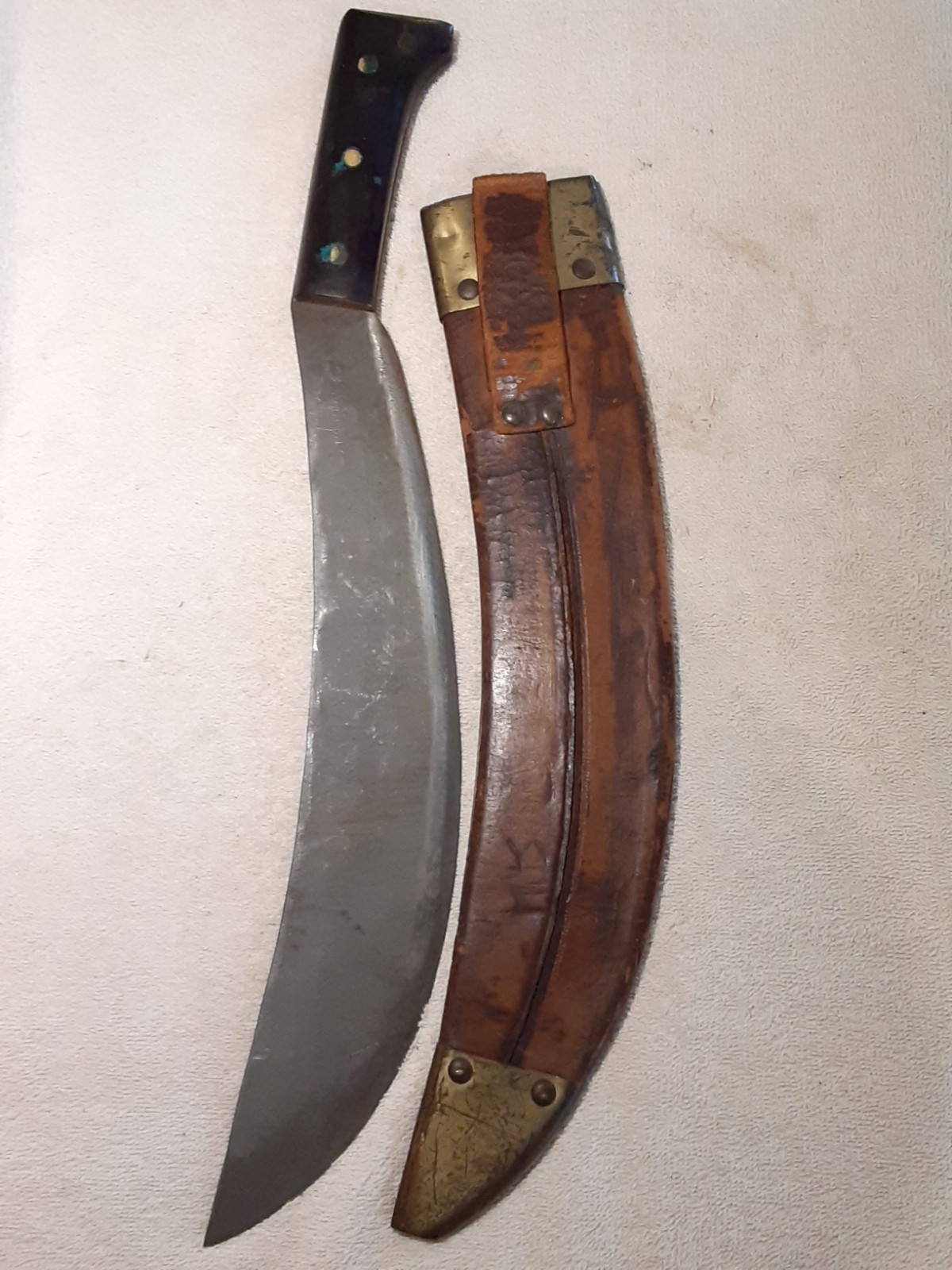 Vtg WWI Military 20" Collins 1005 Bolo Machete Knife W Leather Sheath