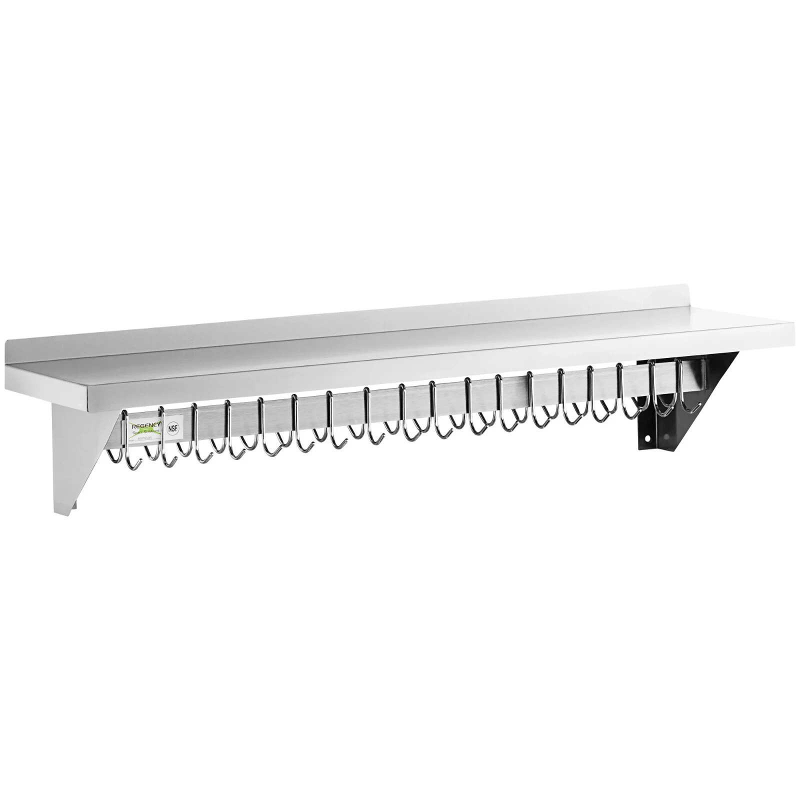 12" x 48" Stainless Steel Wall Pot Pan Rack Shelf 18 Hooks Commercial Kitchen