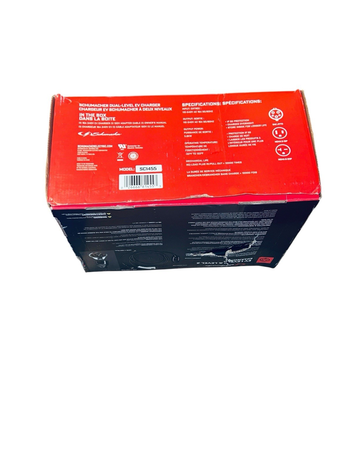 Schumacher SC1455 Level 1 & 2 Portable EV Charger 16A 120V/240V J1772 28ft Cable