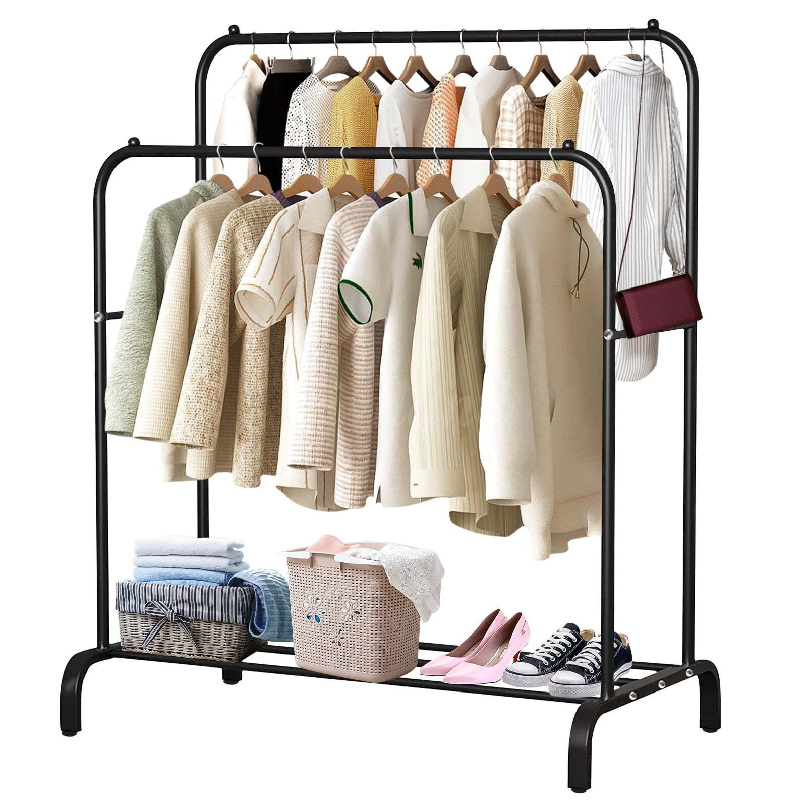Heavy Duty Clothing Garment Rack Rolling Double Rails Clothes Organizer Hanger
