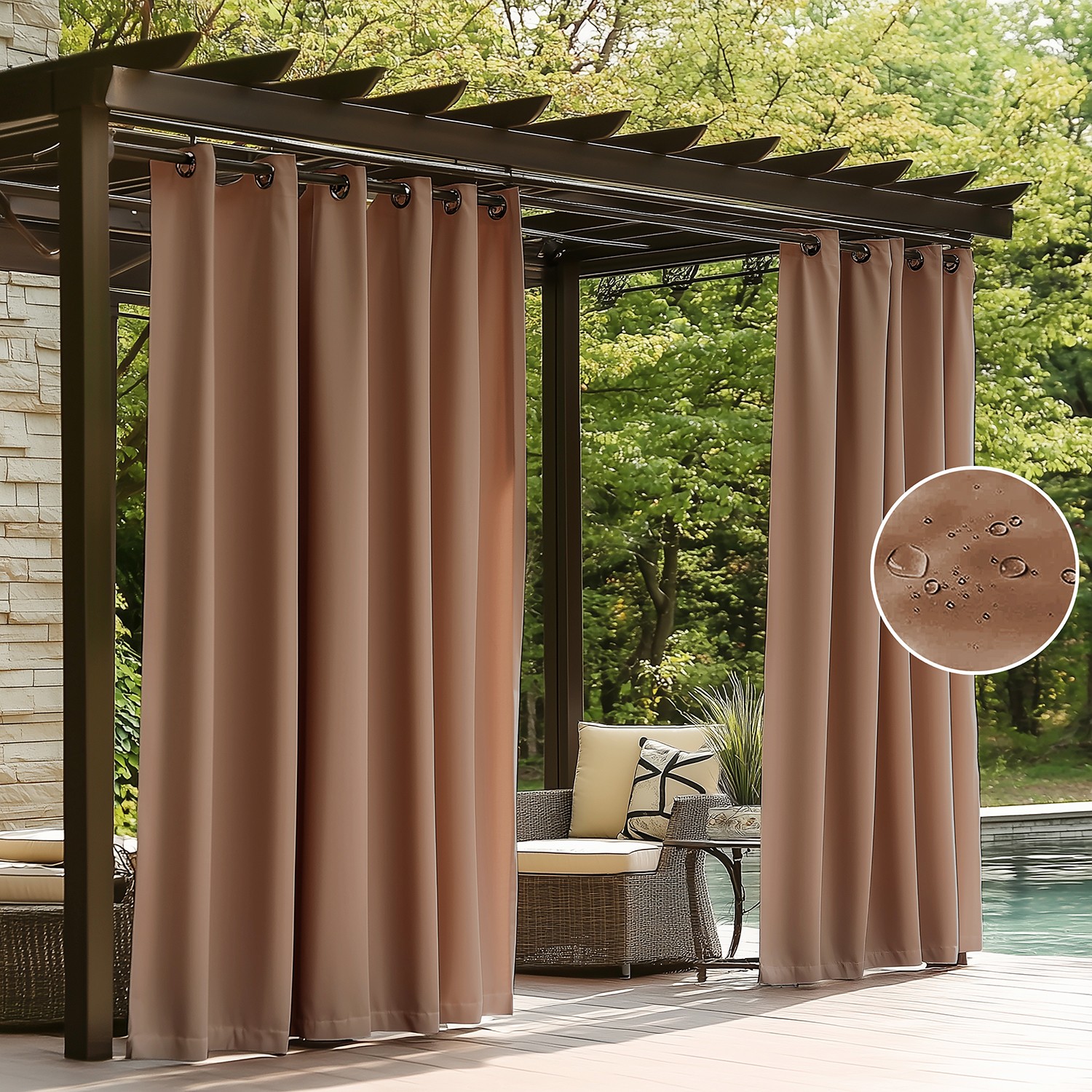 ColourTree Outdoor Curtains for Patio,Waterproof Outside Curtains Premium
