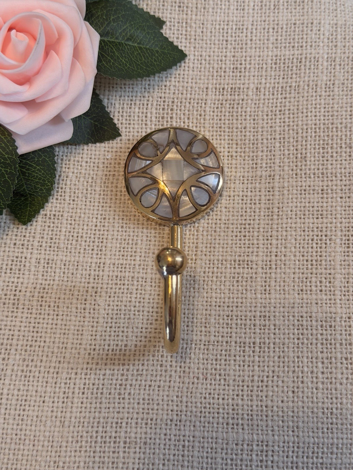 Mother of Pearl Handcrafted Wall Hook Round Petal Inlay Design Single Wall Hook