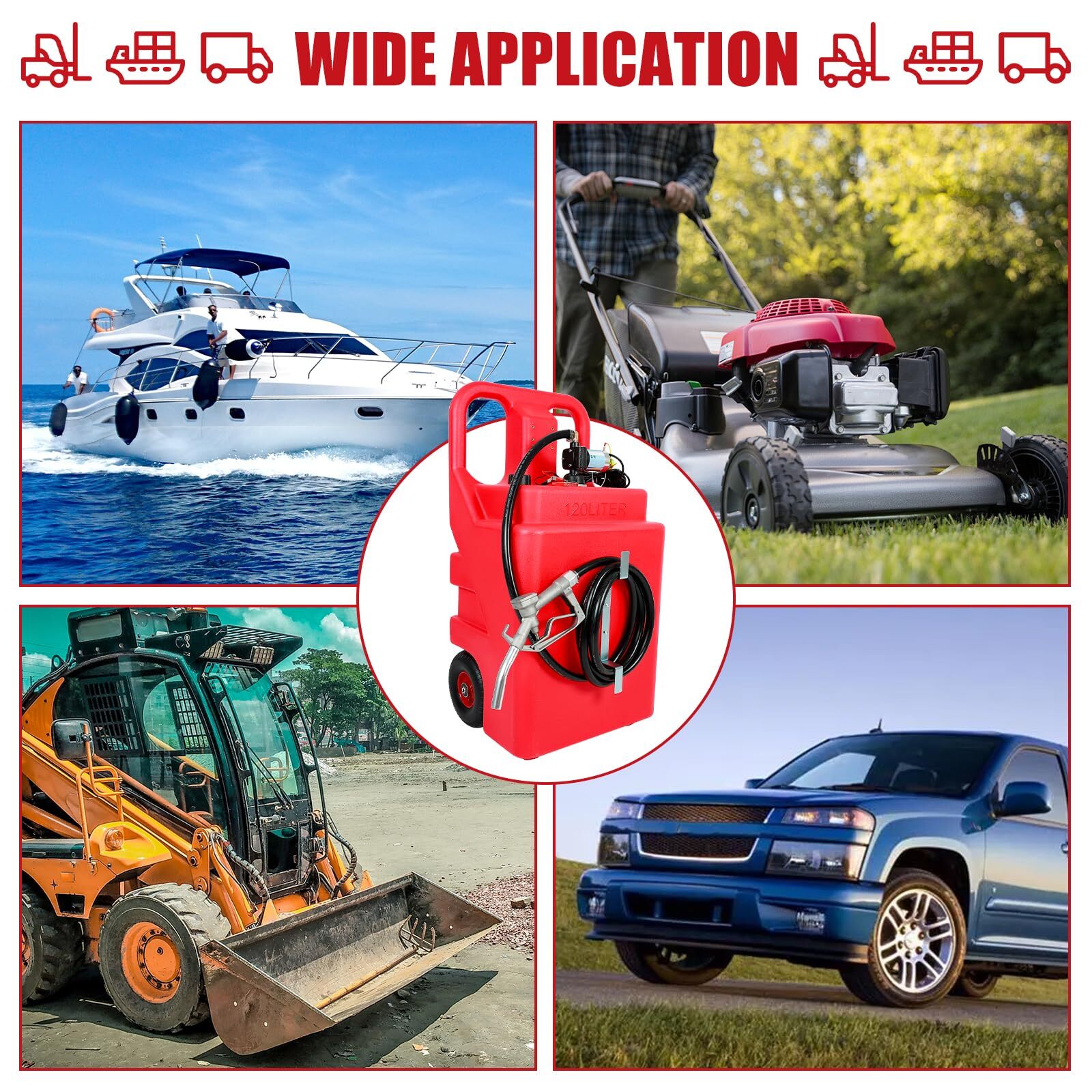 32 Gallon Portable Fuel Tank Caddy w/ Electric Transfer Pump On-Wheel 3.7GPM Red