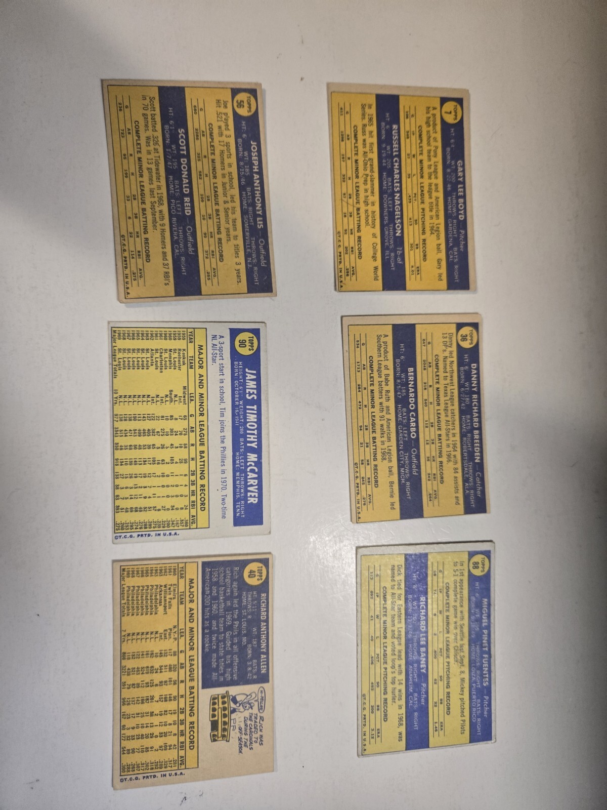 1970 Topps #40 RICH ALLEN # 7 36 56 88 90 incs Rookies. (6) card baseball LOT