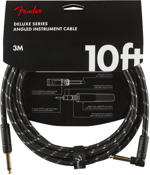 Fender Deluxe BLACK TWEED Guitar/Instrument Cable, Straight-Right Angle, 10' ft