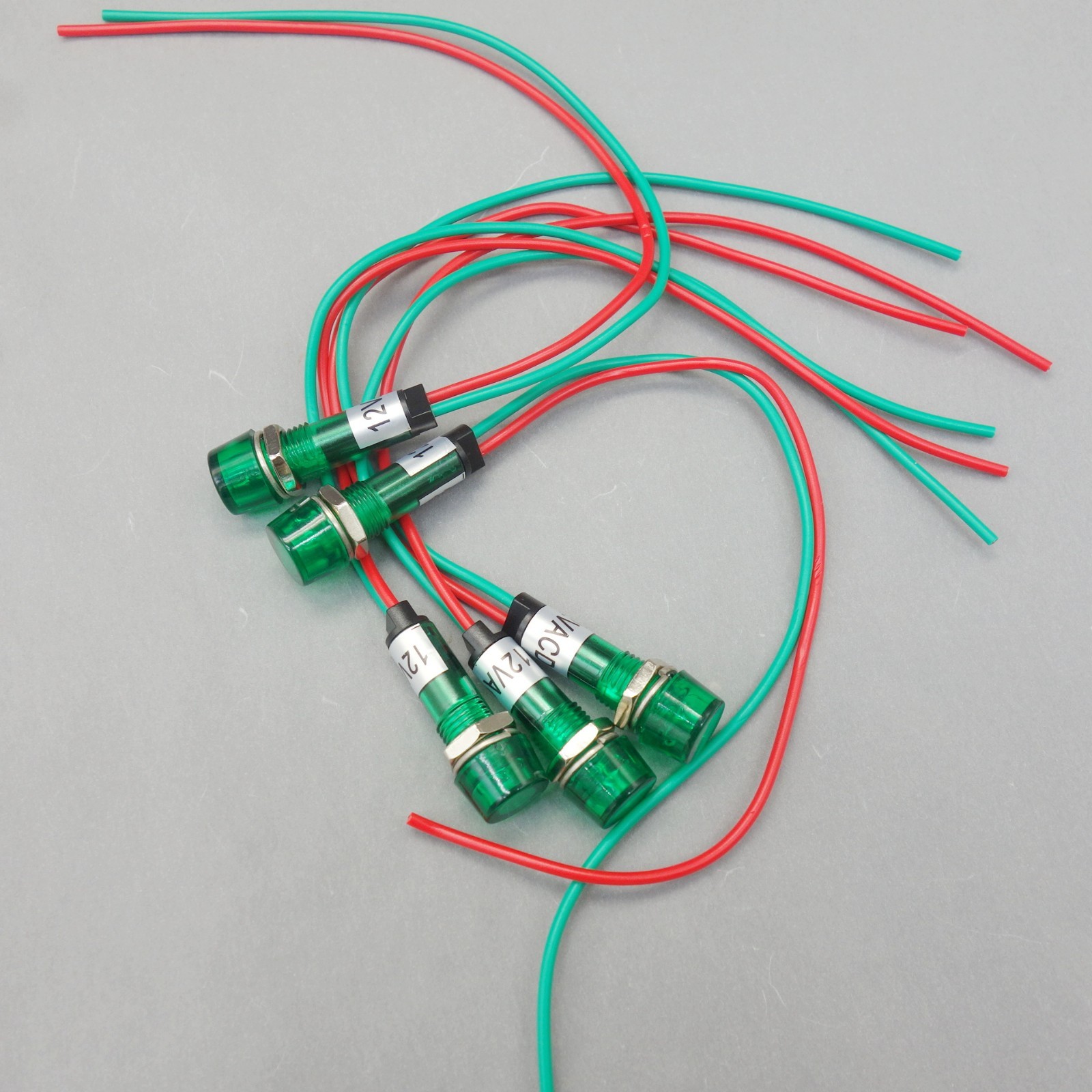 10Pcs 12V AC/DC 10mm Green Mini LED Pilot Lights CYLINDRICAL Cap with wire