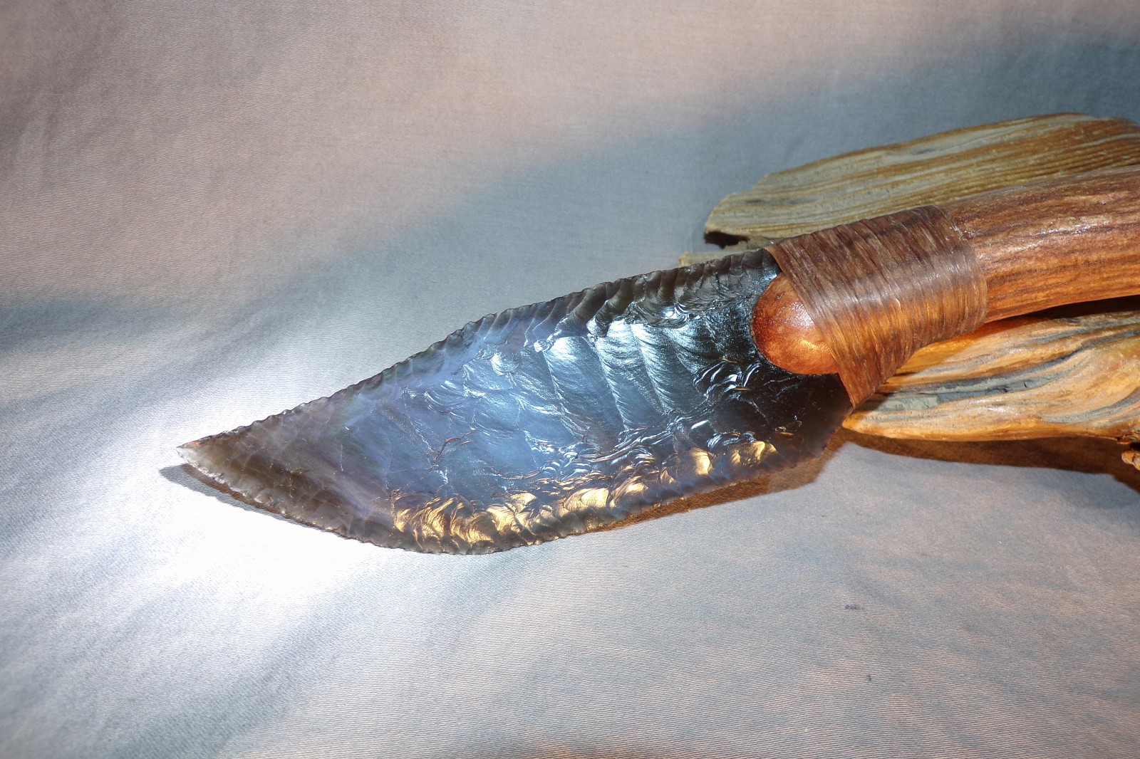 Large Rainbow Obsidian Bowie Knife Flint Knapping Black Powder Mountain COA
