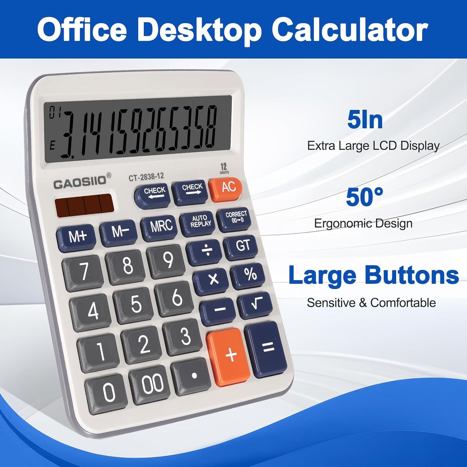 Desktop Calculator, Extra Large 5 Inch LCD Display, Desk Calculator, 12 Digits,