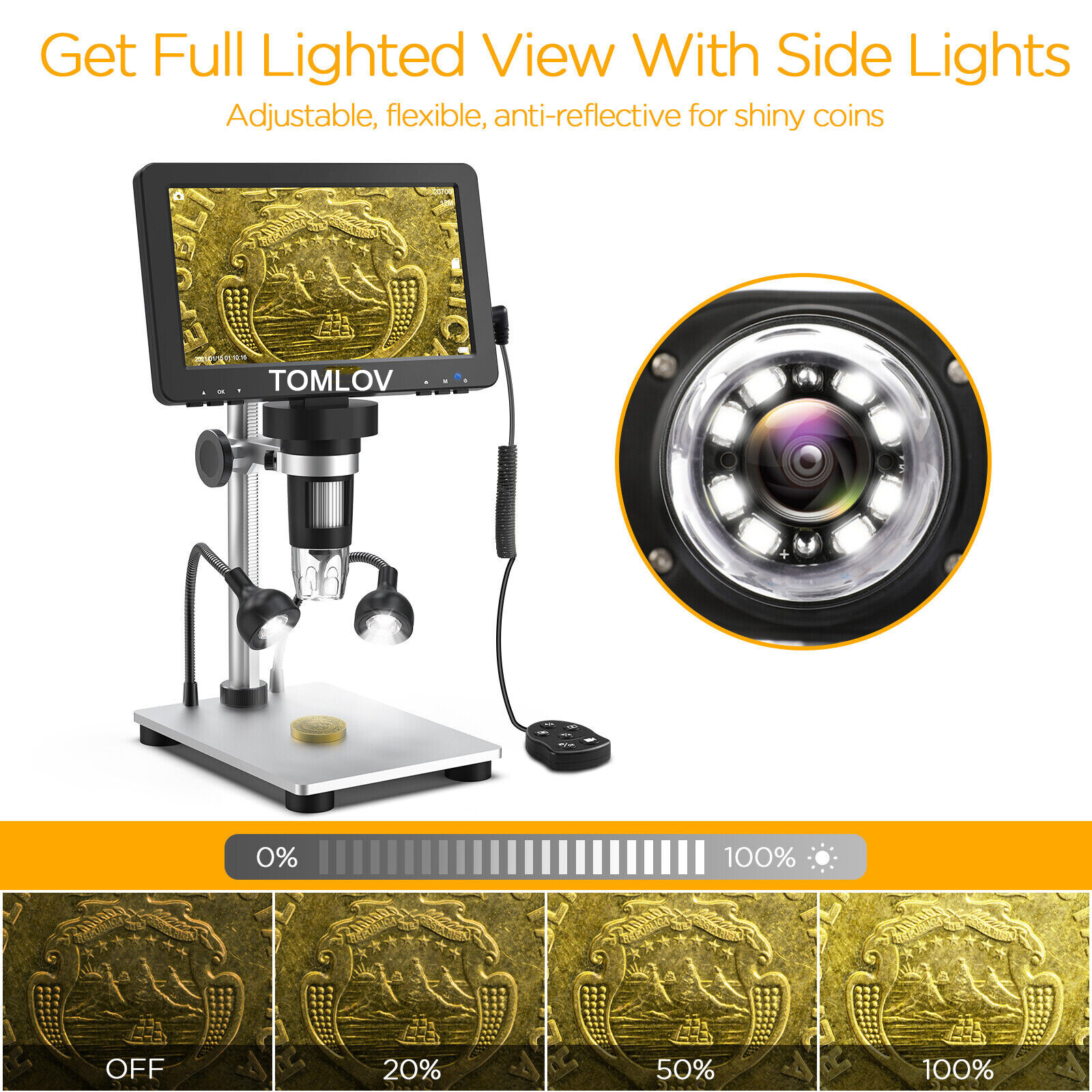 TOMLOV Digital Magnifier 1200X 7'' Coin Microscope camera Soldering Microscope