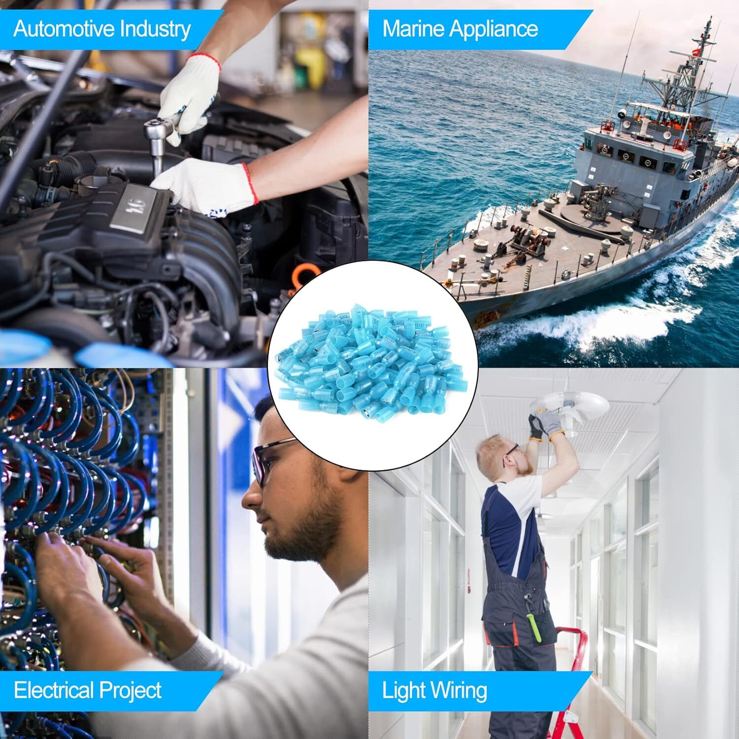 100-500X Female Heat Shrink Spade Wire Connectors 16-14 AWG Crimp Terminals Blue