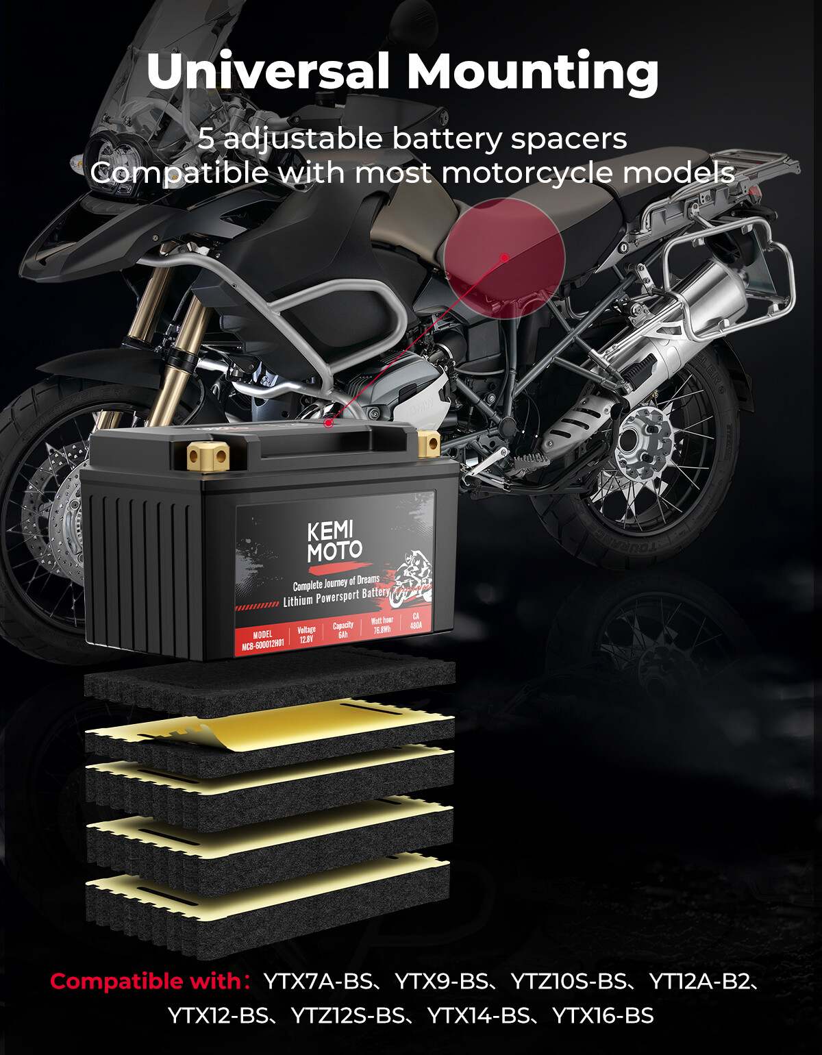 12v 6Ah 480A Lithium Motorcycle Battery YTX14-BS YTX9-BS for ATV UTV Dirt Bike