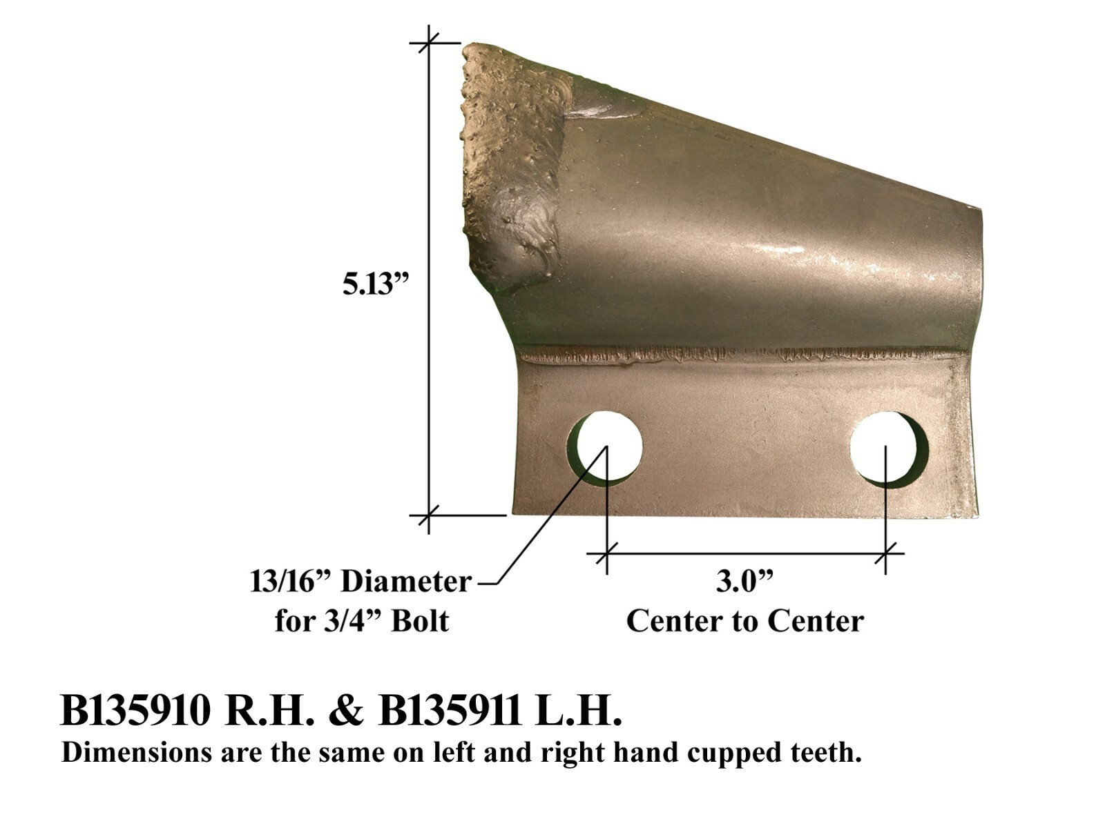 10 RH & 10 LH Carbide Trenching Teeth- B135910, B135911, 3" Centers on Bolt Hole