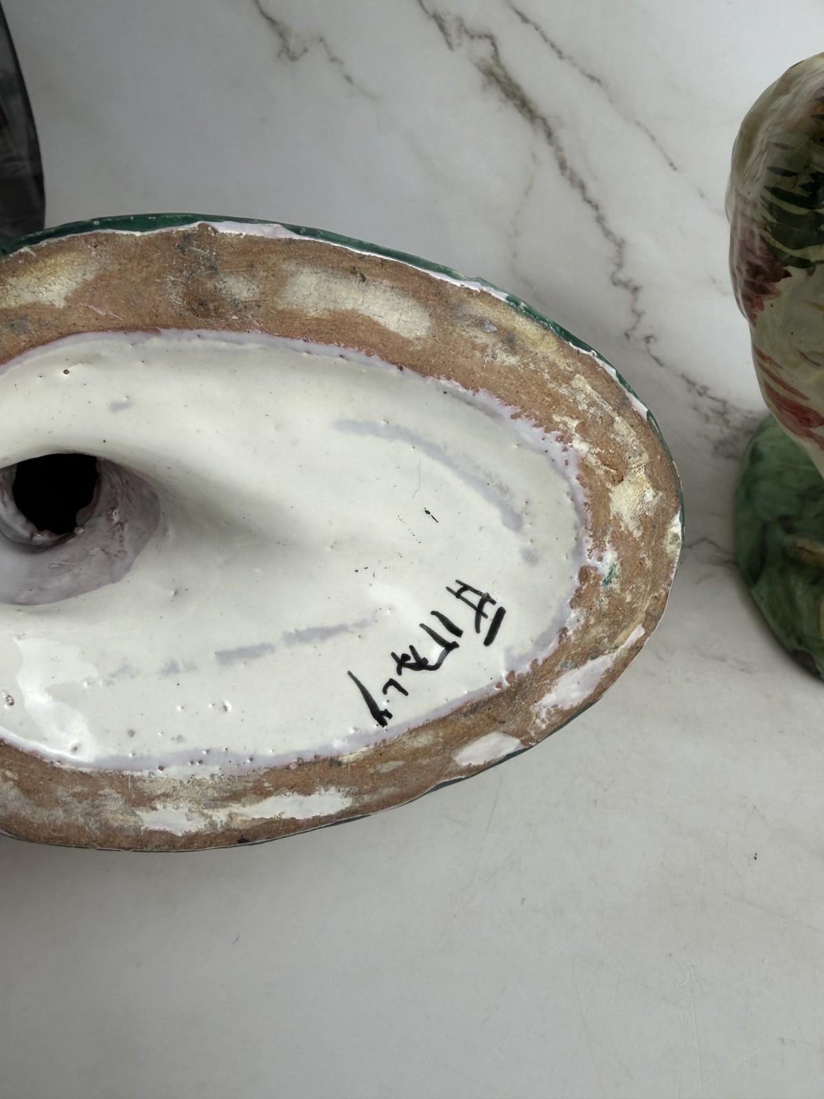 Vintage Italian Majolica Rooster Figurines Hand Painted Chicken Pair Farmhouse