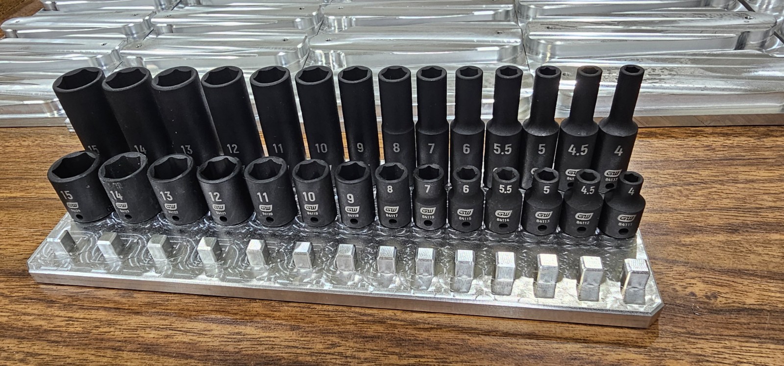 1/4" - 3 Row Billet Aluminum Socket Organizer - Tool Box Billet