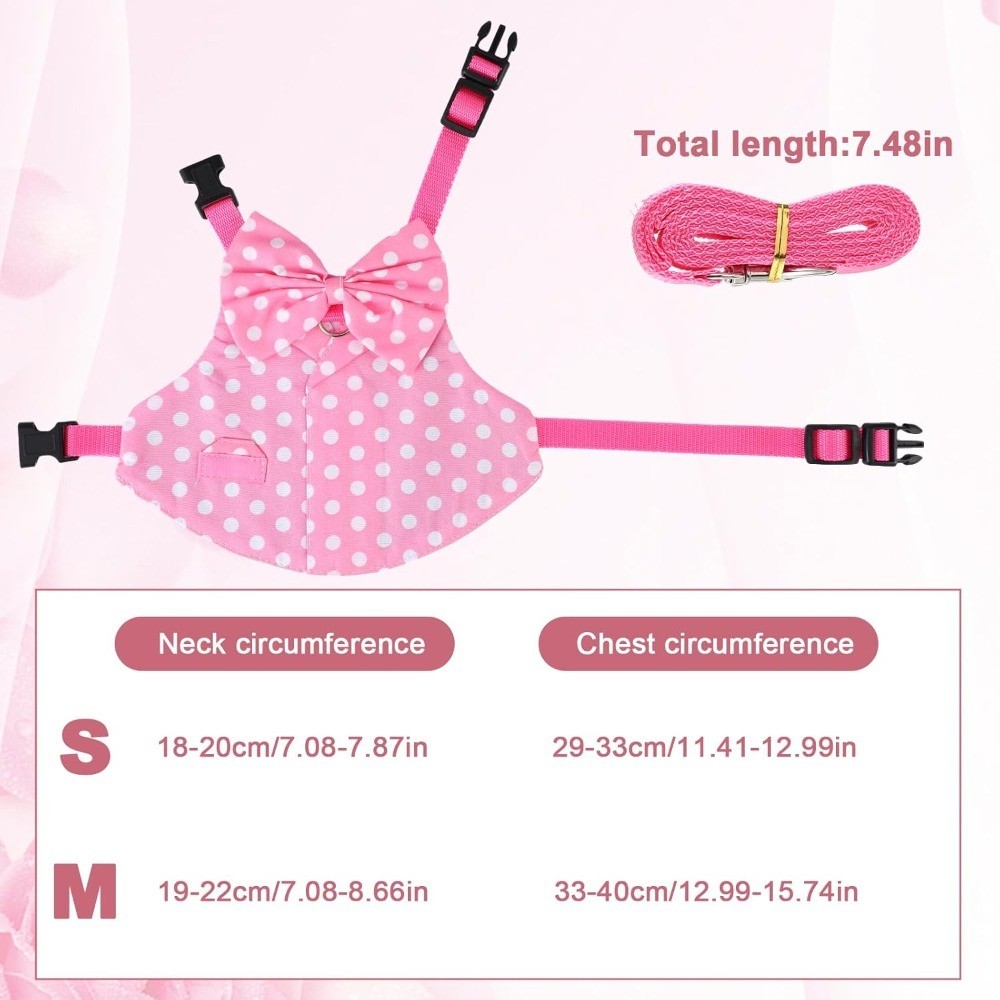 Pink Polka Dot Rabbit Harness and Leash Set Cute Easter Bunny Suit with Bow for