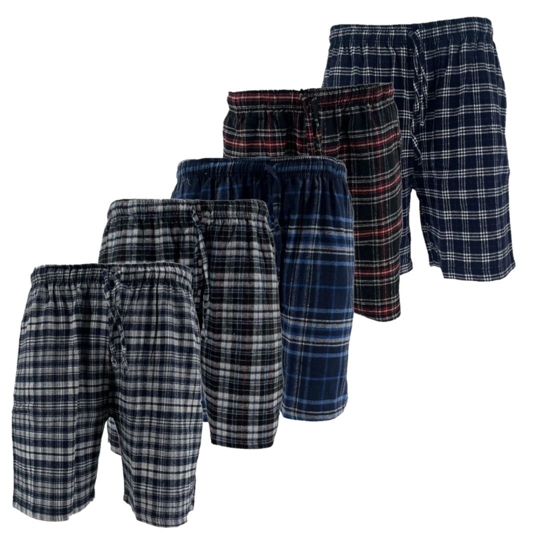Men's Flannel Pajama Shorts Cotton Plaid Shorts Sleep Lounge Pockets Drawstrings